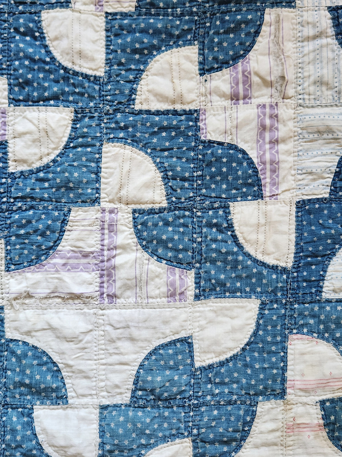 Antique Blue & White Drunkard's Path Quilt c1920