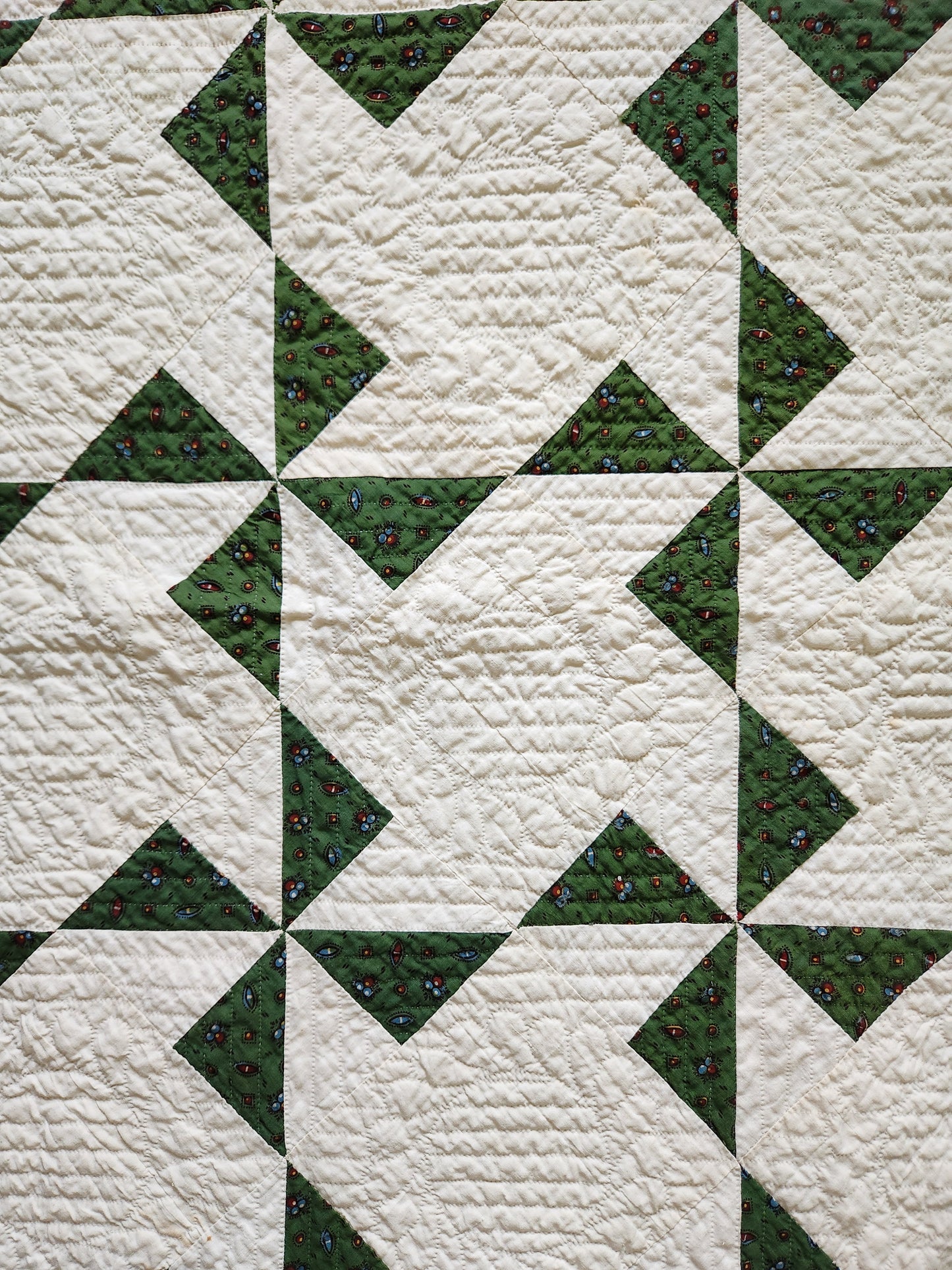 Antique Green & White Pinwheel Quilt c1840