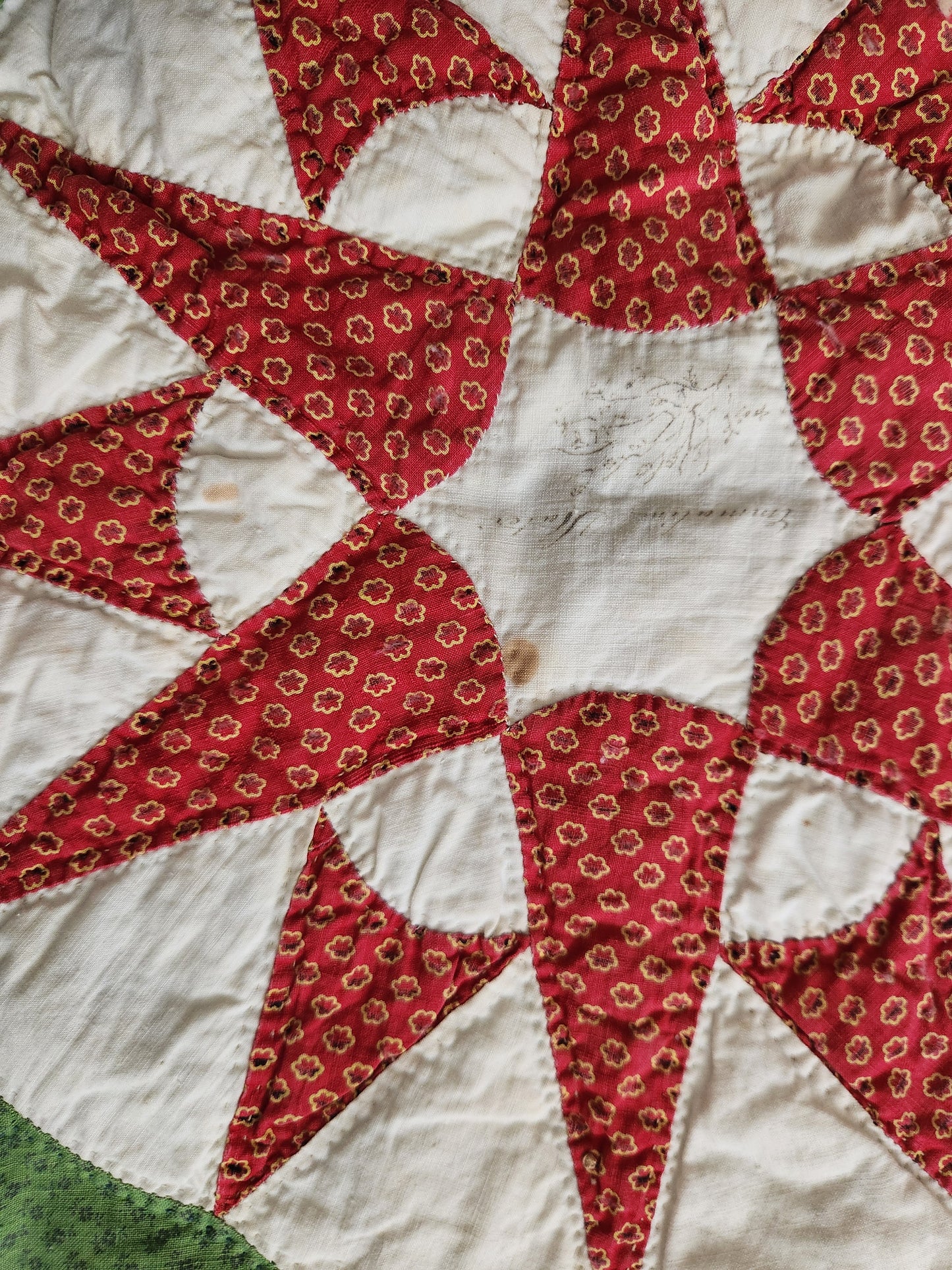 Antique Chips and Whetstone Album Quilt with 36 Name Stamps c1850