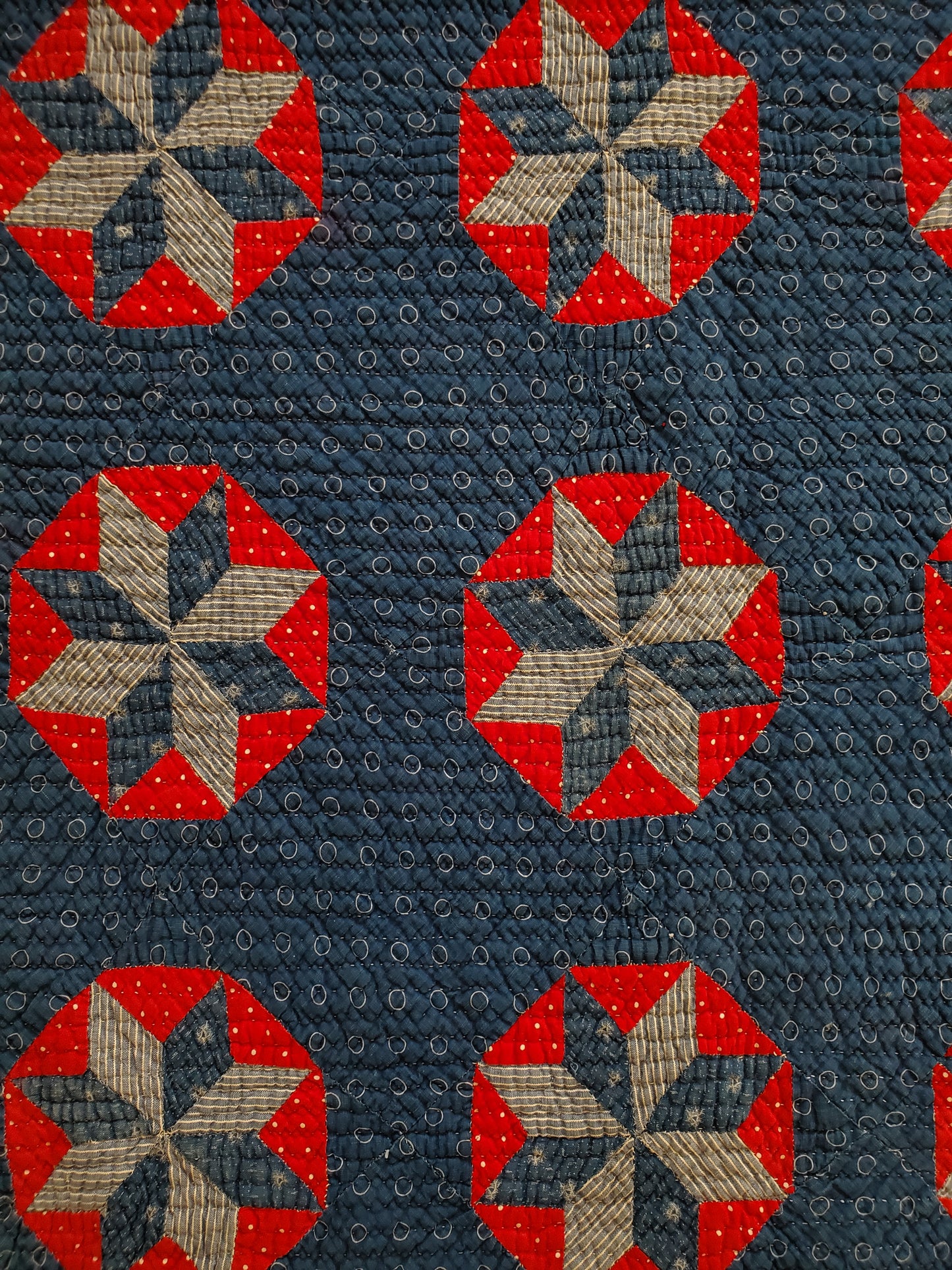 Stunning Red White & Blue Antique Star Quilt, ca 1900