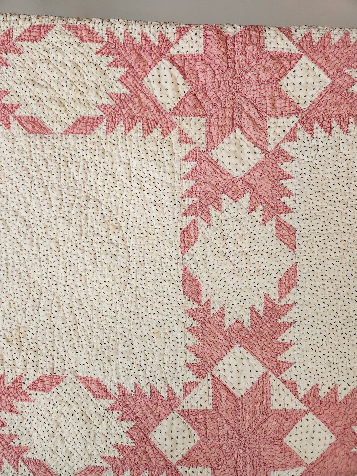 Antique Pink and White Feathered Star Quilt c1890