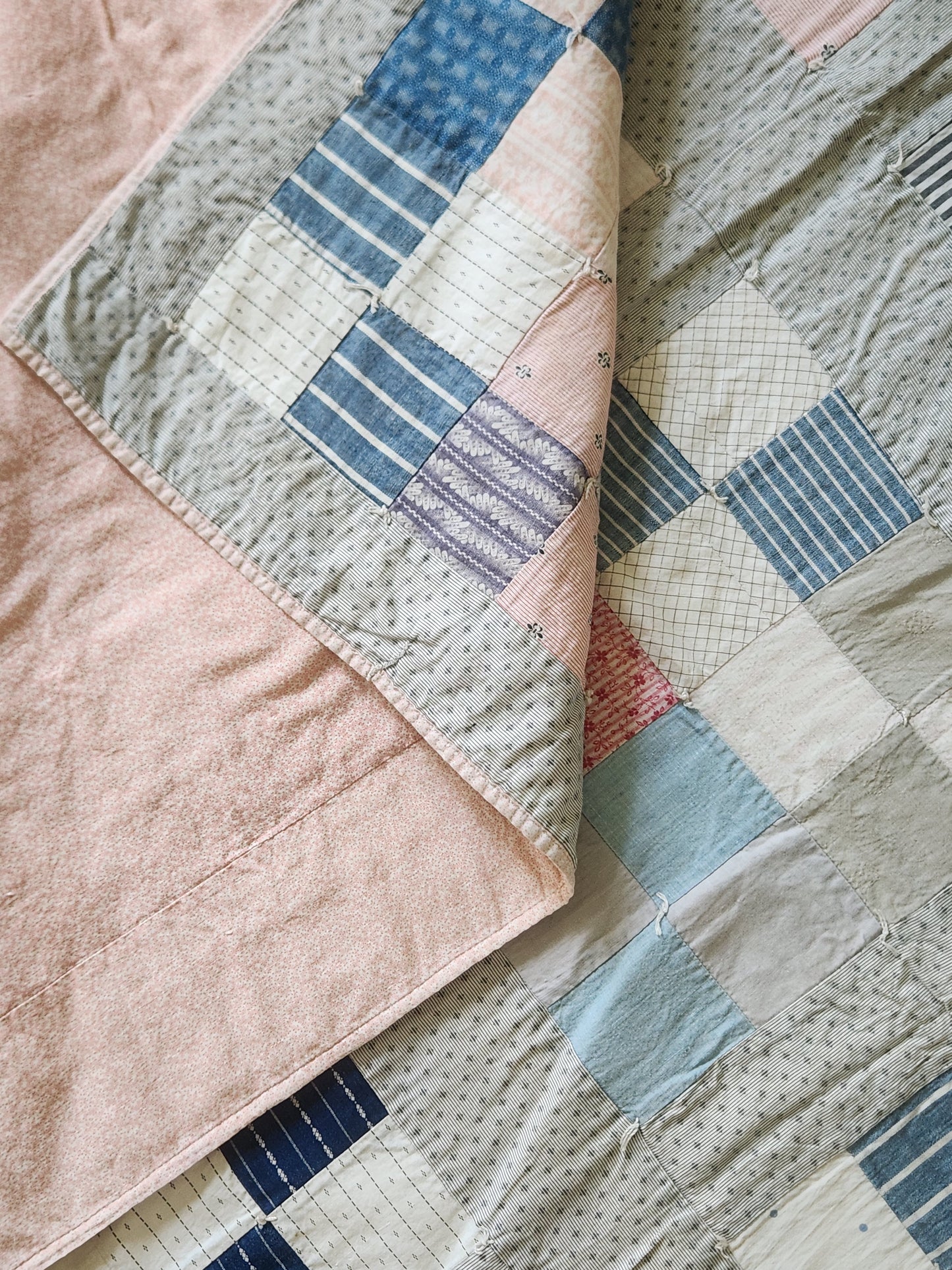 Antique Hand Tied 16 Patch Crib Quilt