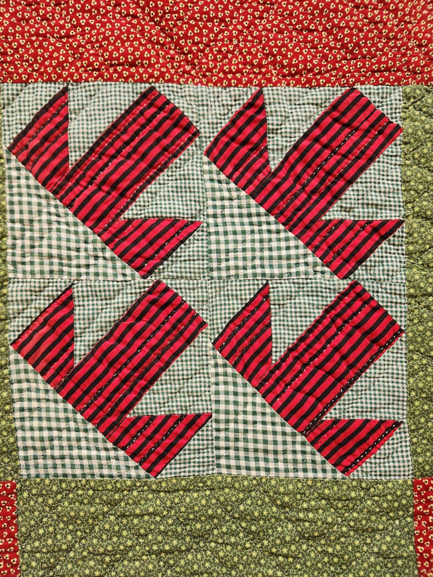 Antique 19th Century Red & Green Capital T Quilt