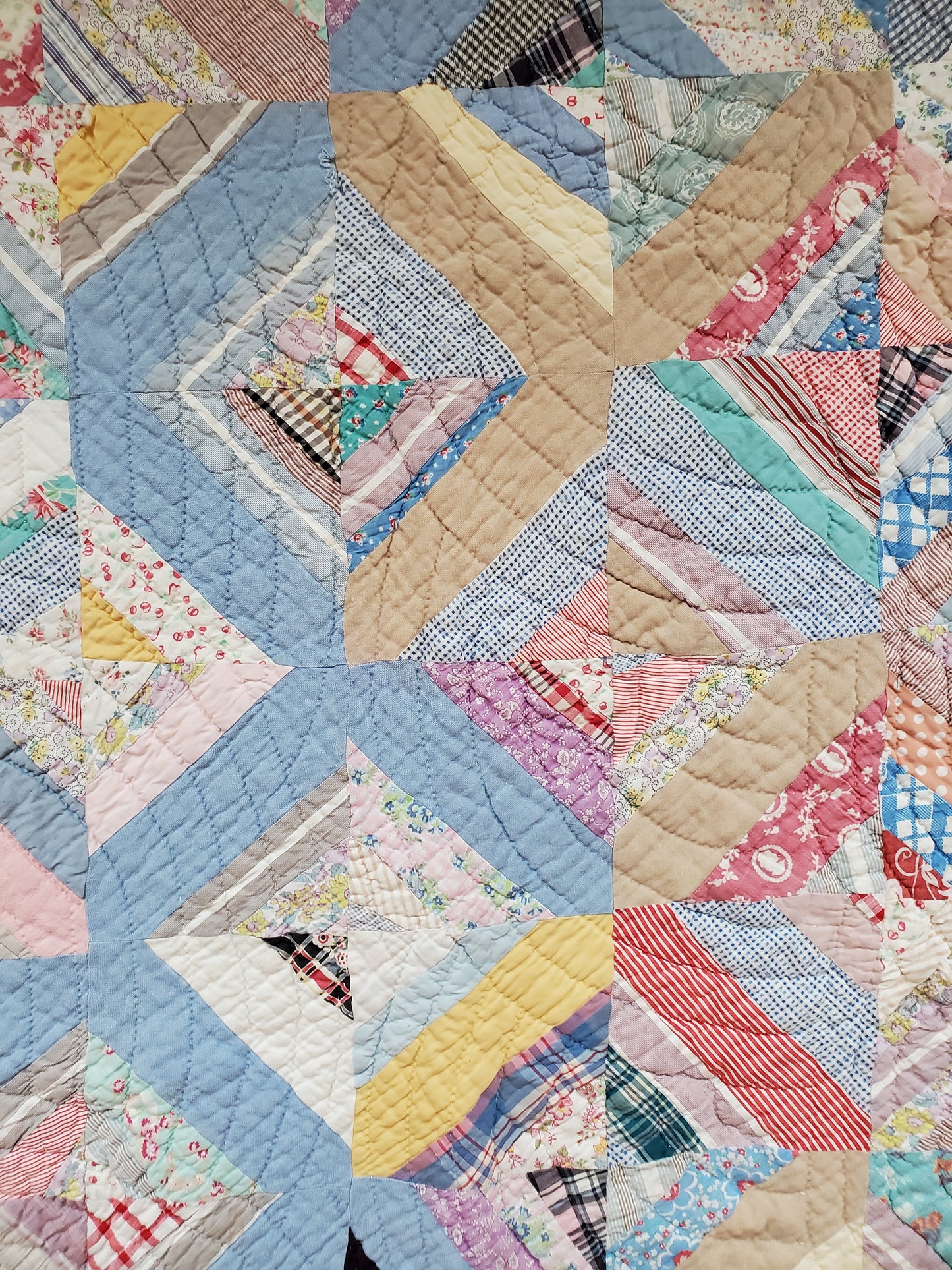 Vintage Feed Sack String Quilt, ca 1950