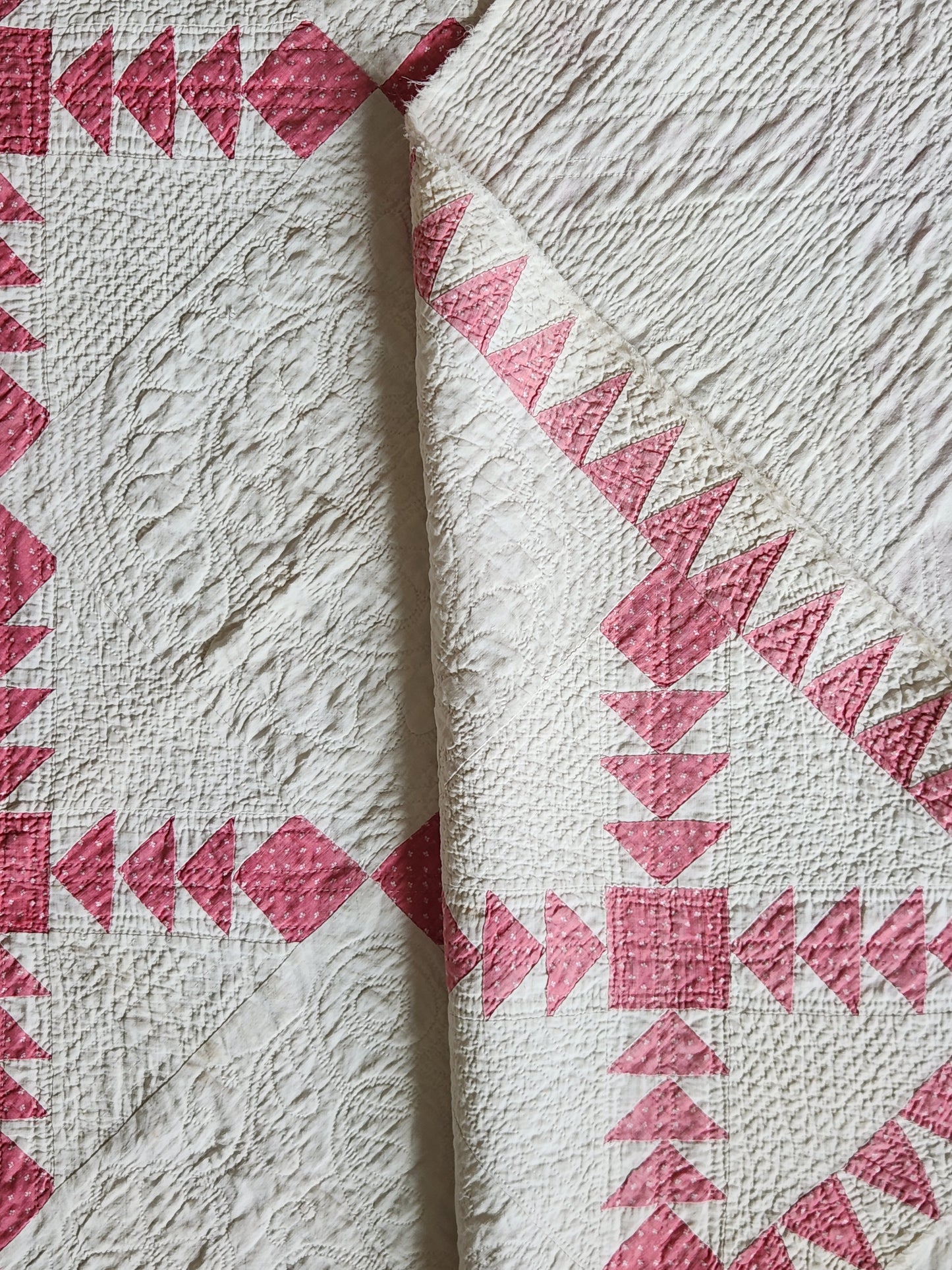 Antique Pink & White Flying Geese Quilt