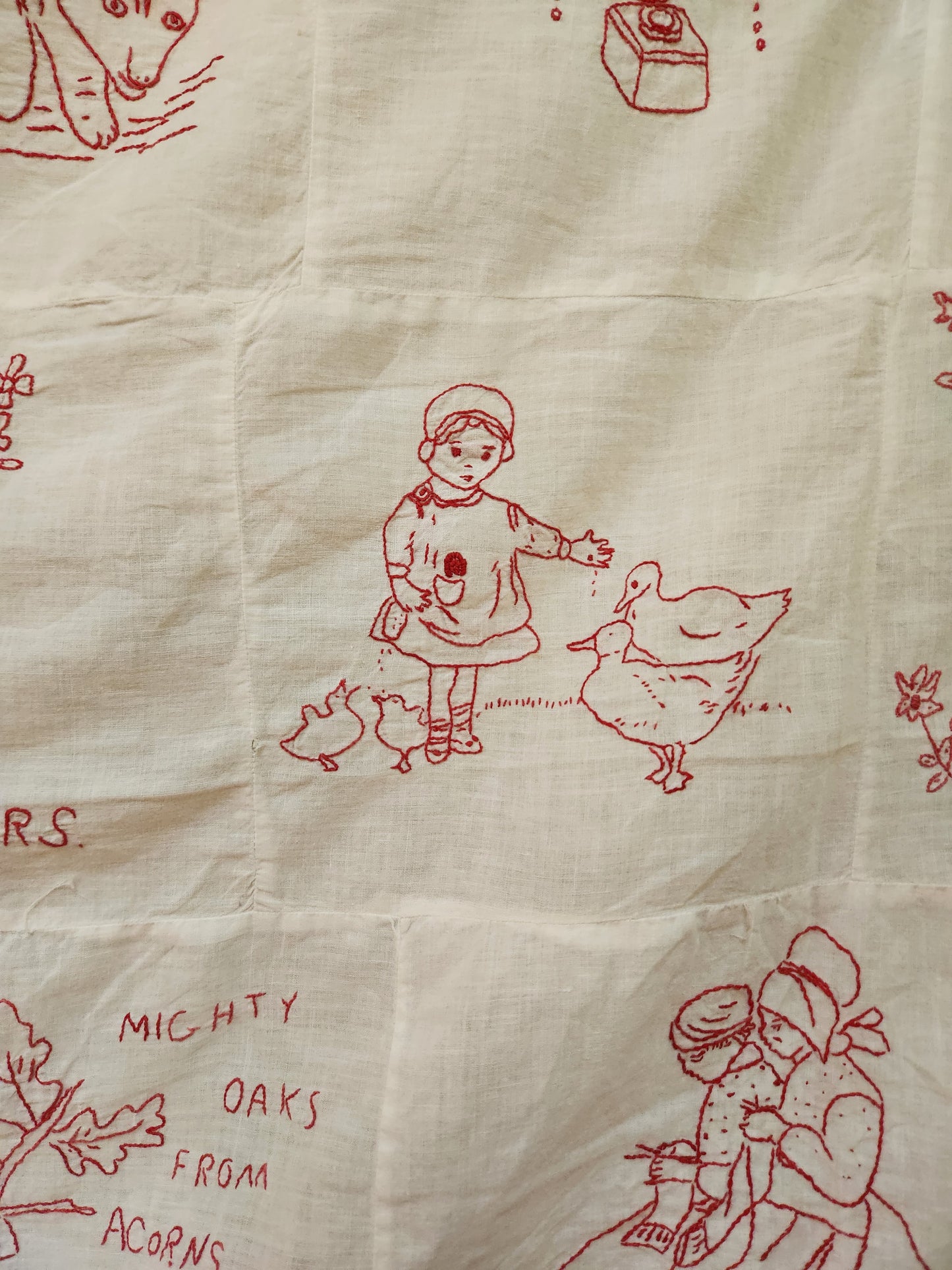 Child’s Redwork Quilt Top Coverlet 1917