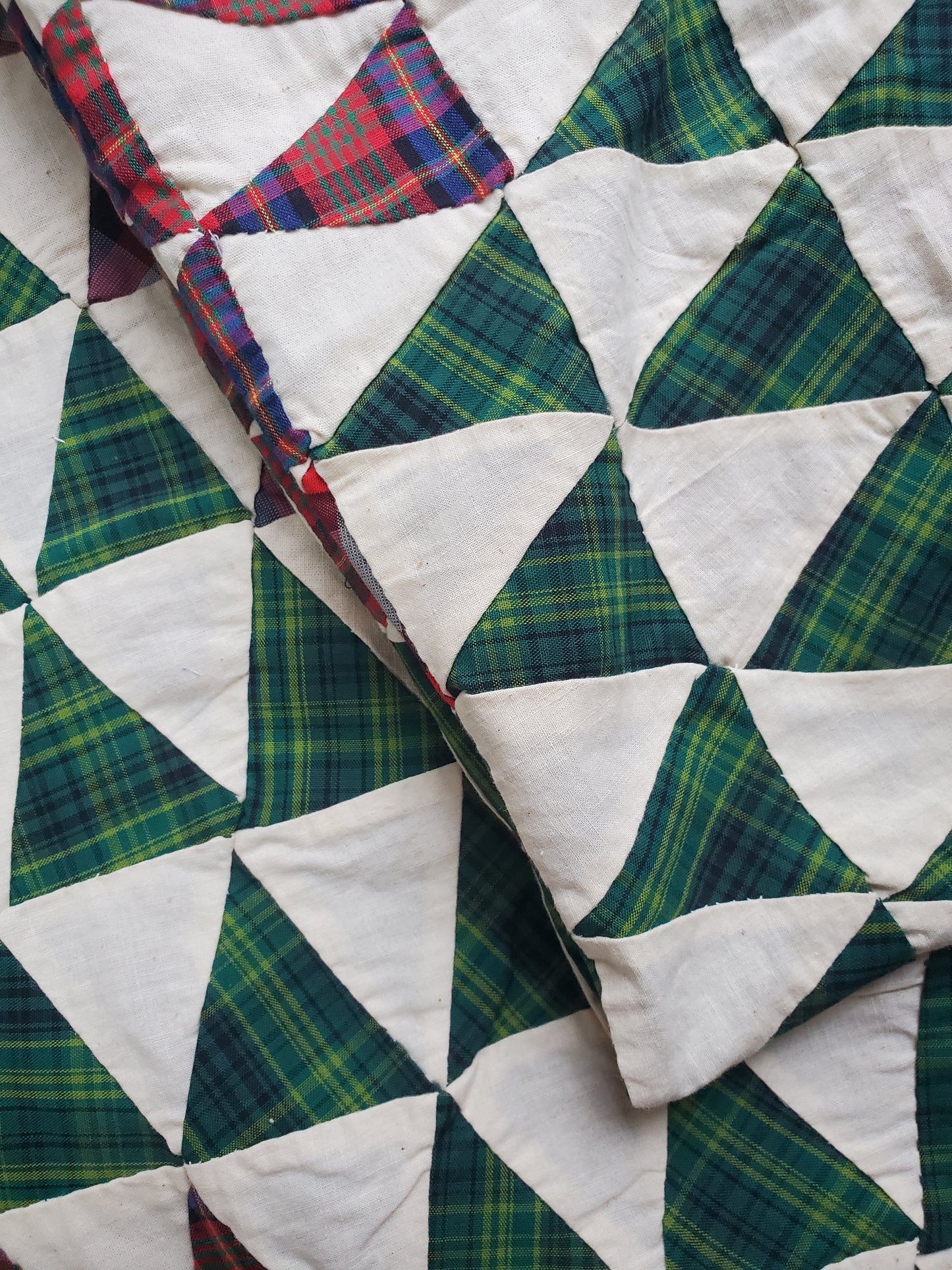 Vintage Plaid Triangle Quilt Top