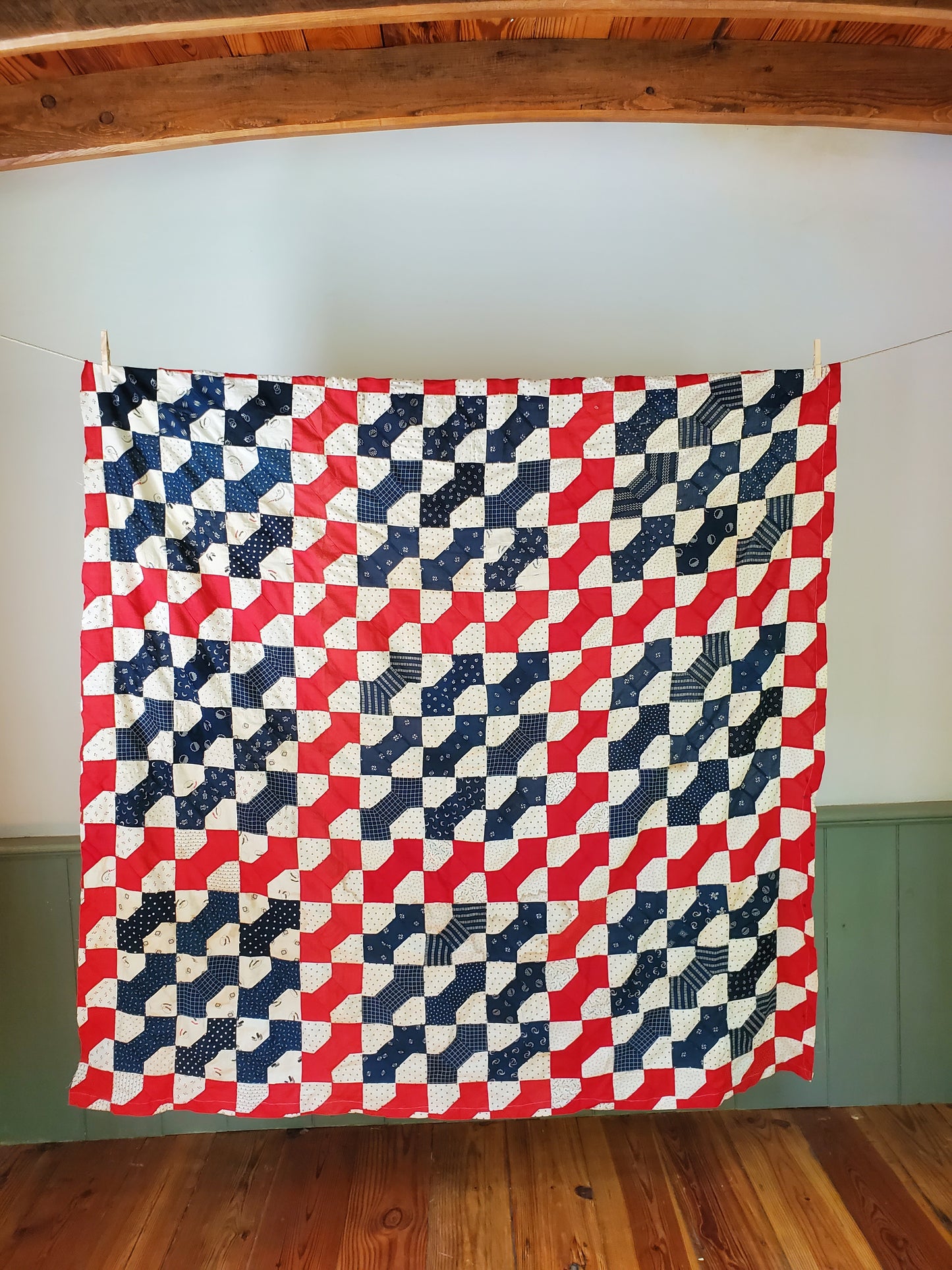 Antique Red White & Blue Quilt Top, ca 1900