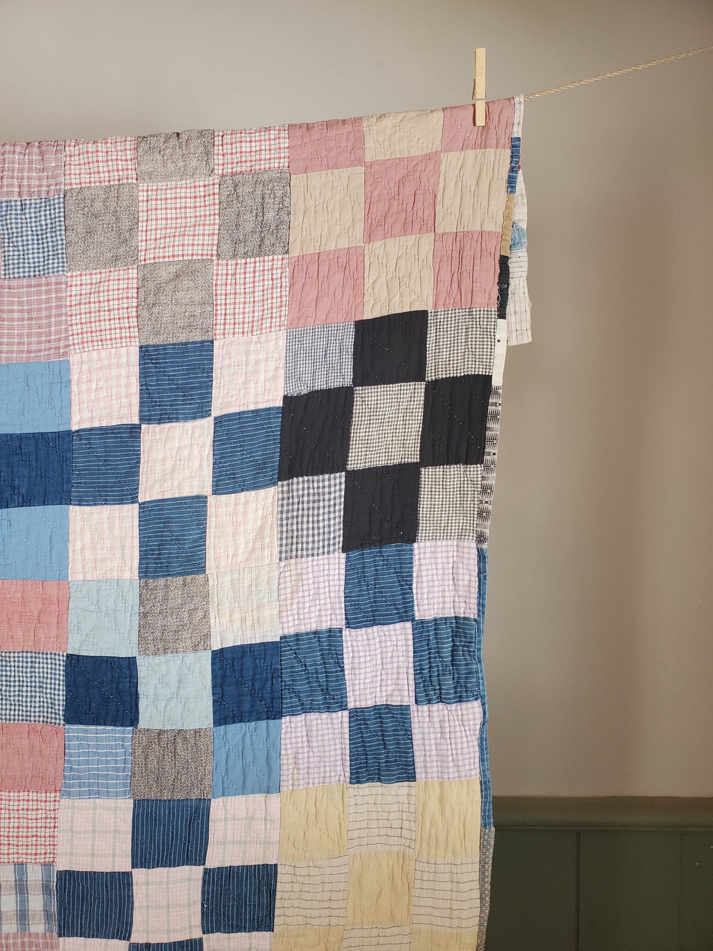 Patchwork Sampler Scrappy Double Sided Antique Quilt, ca 1900