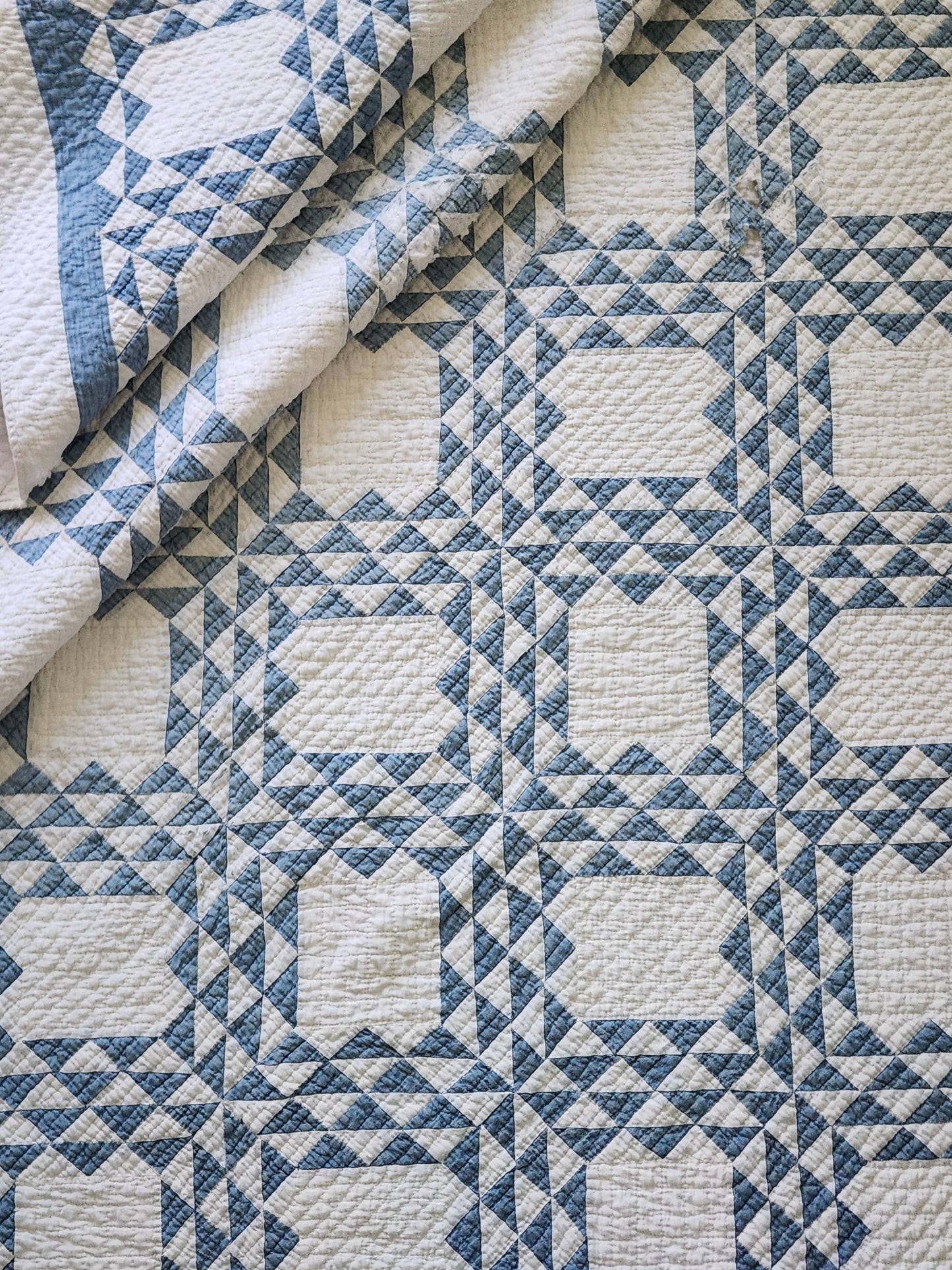 Antique Blue & White Ocean Waves Quilt c1900