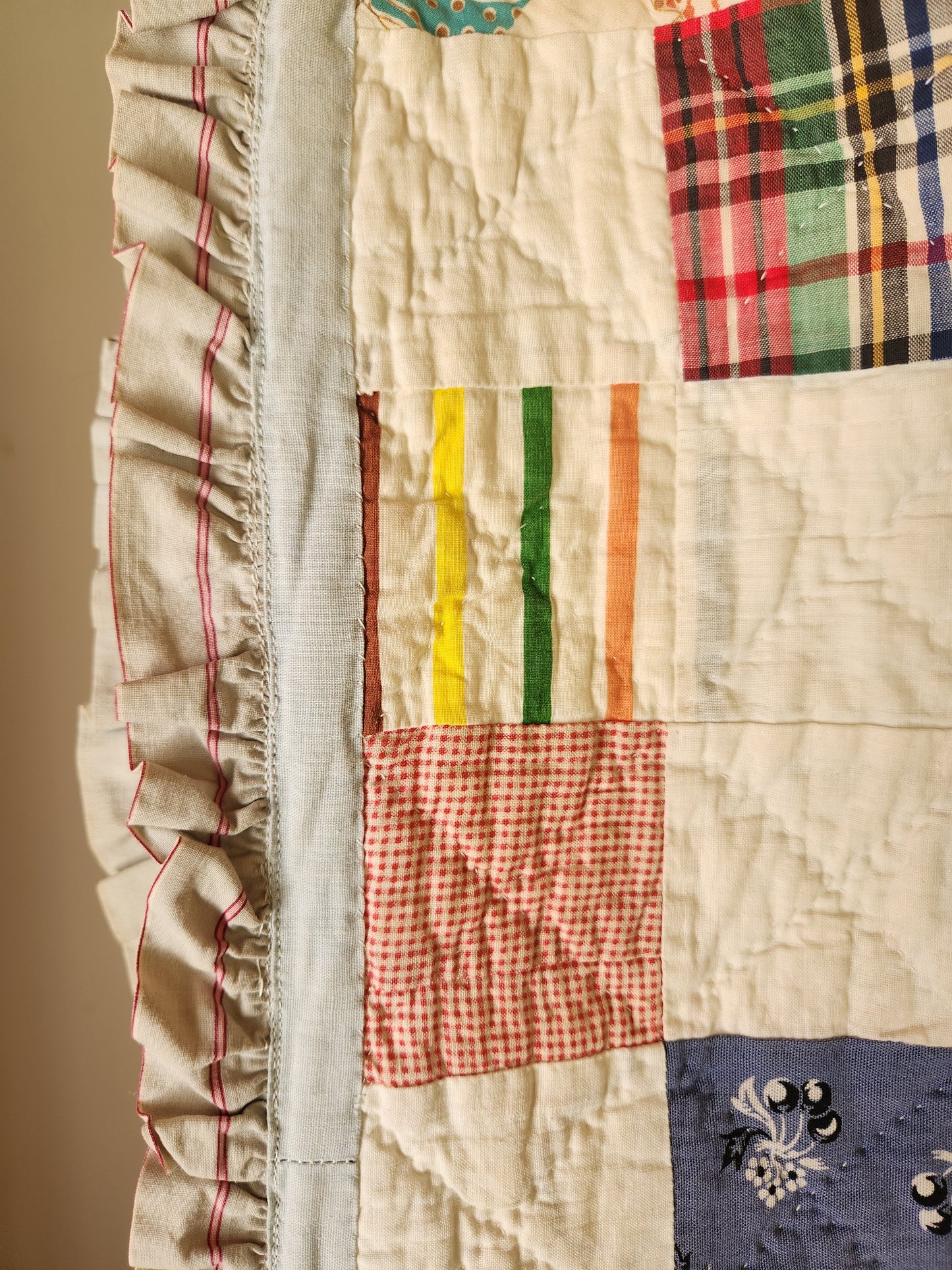 Unique Vintage Patchwork Quilt with Ruffles c1940