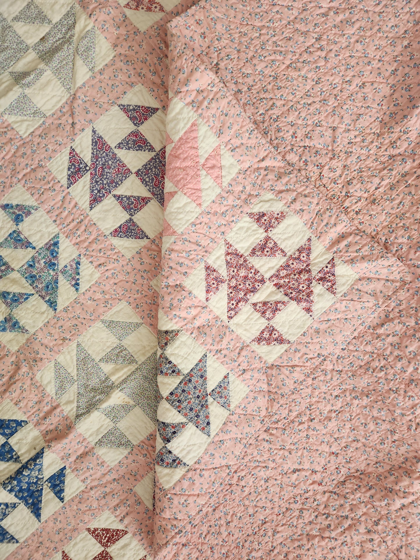 Vintage Feed Sack Patchwork Quilt c1940