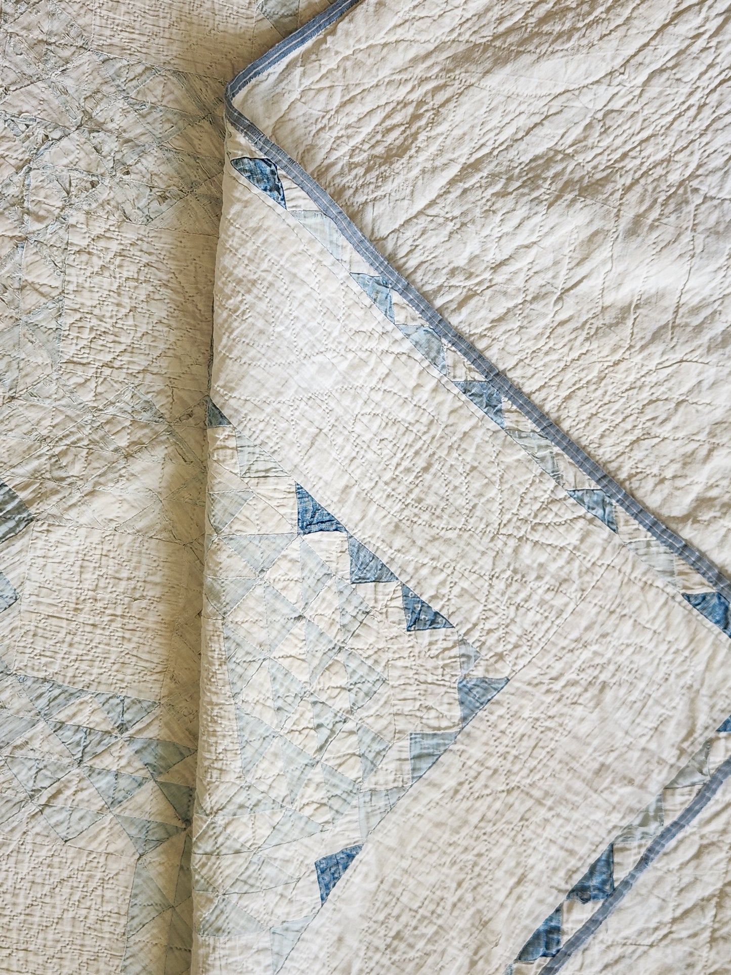Well-Loved Antique Ocean Waves Quilt c1900