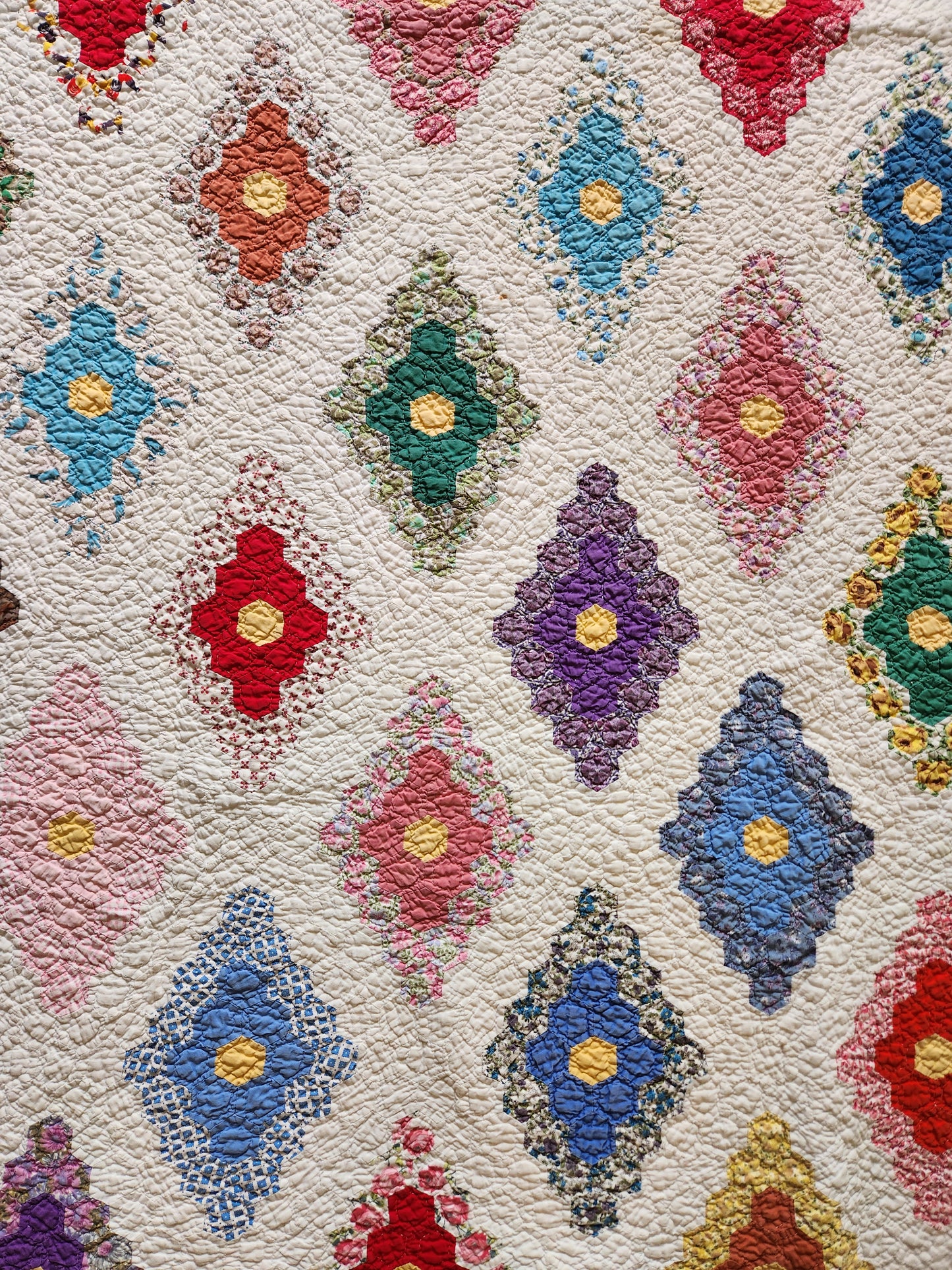 Vintage Hexagon Flower Quilt c1950