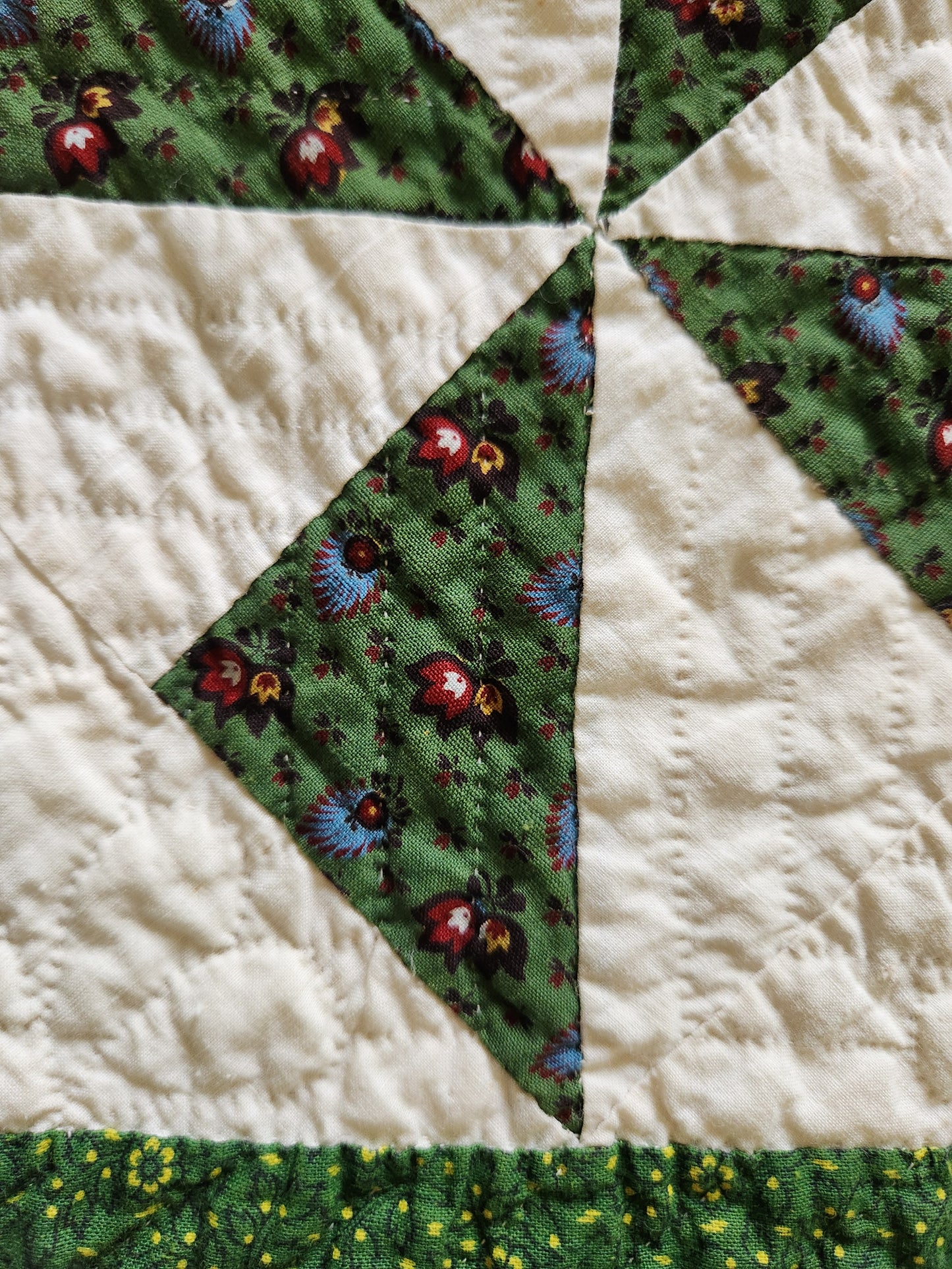 Antique Green & White Pinwheel Quilt c1840
