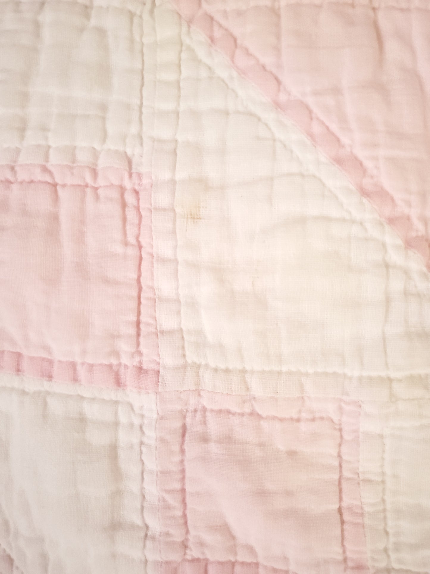 Pink and White Jacob's Ladder Vintage Quilt, ca 1950