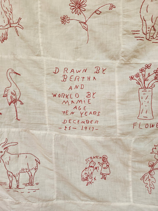 Child’s Redwork Quilt Top Coverlet 1917