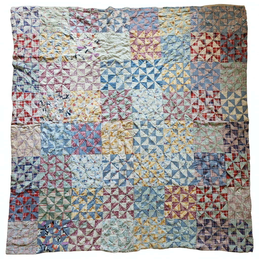 Hand Tied Double Sided Patchwork Quilt c1940