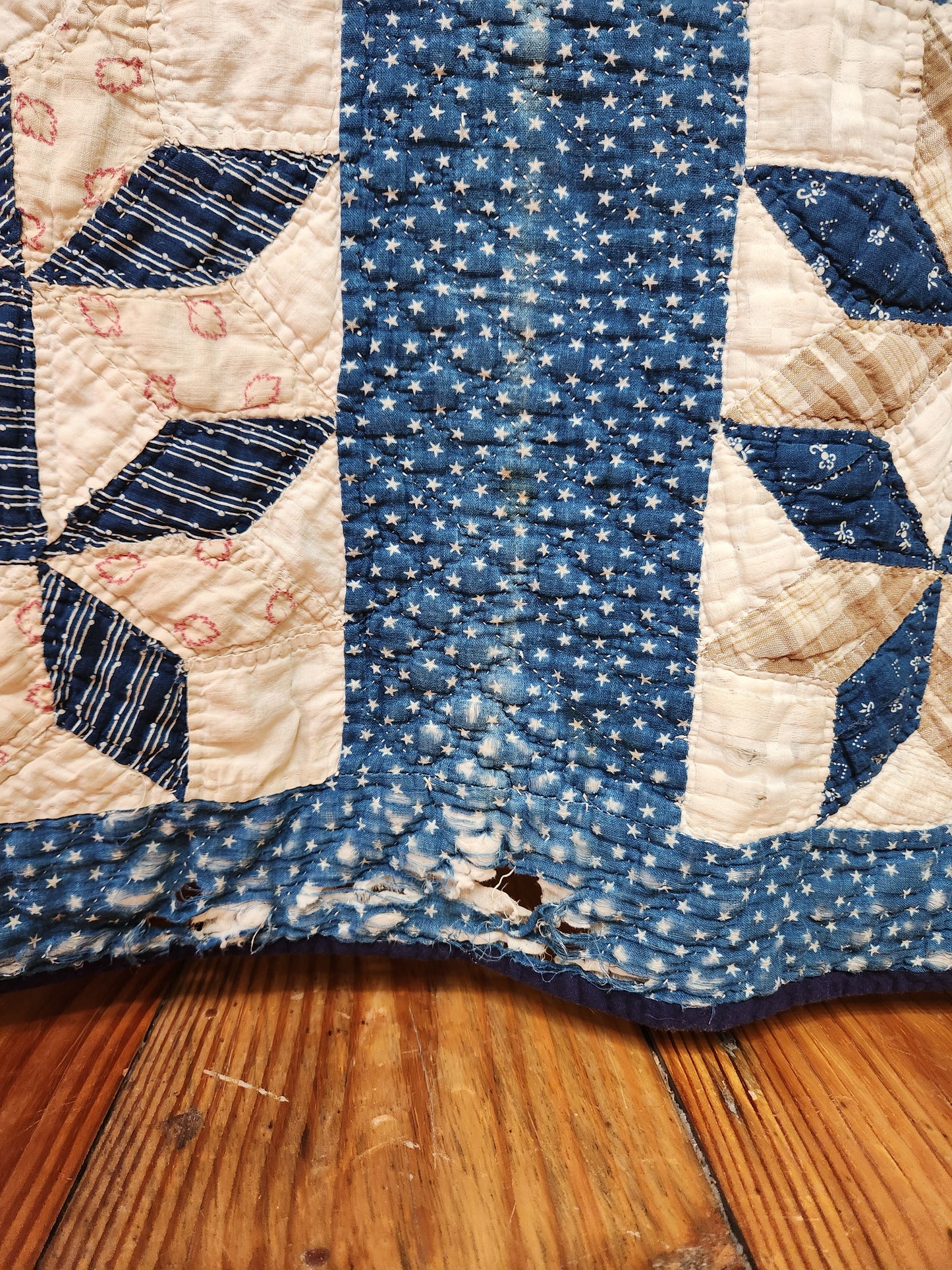 Indigo Patchwork Star Quilt c1900