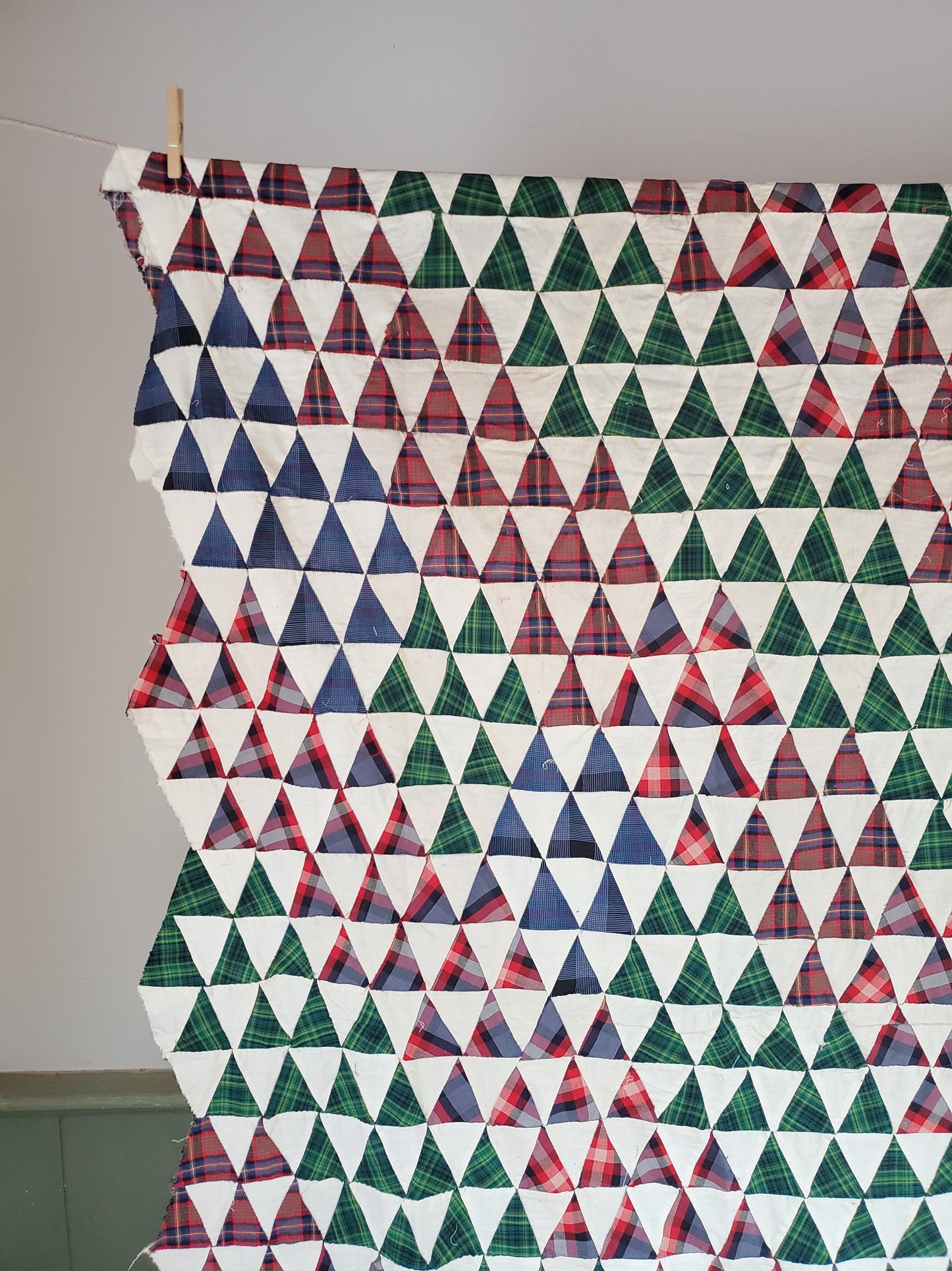 Vintage Plaid Triangle Quilt Top