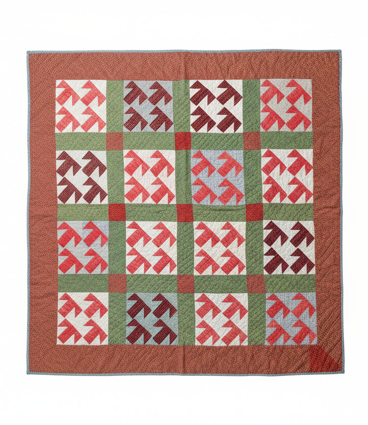 Antique 19th Century Red & Green Capital T Quilt