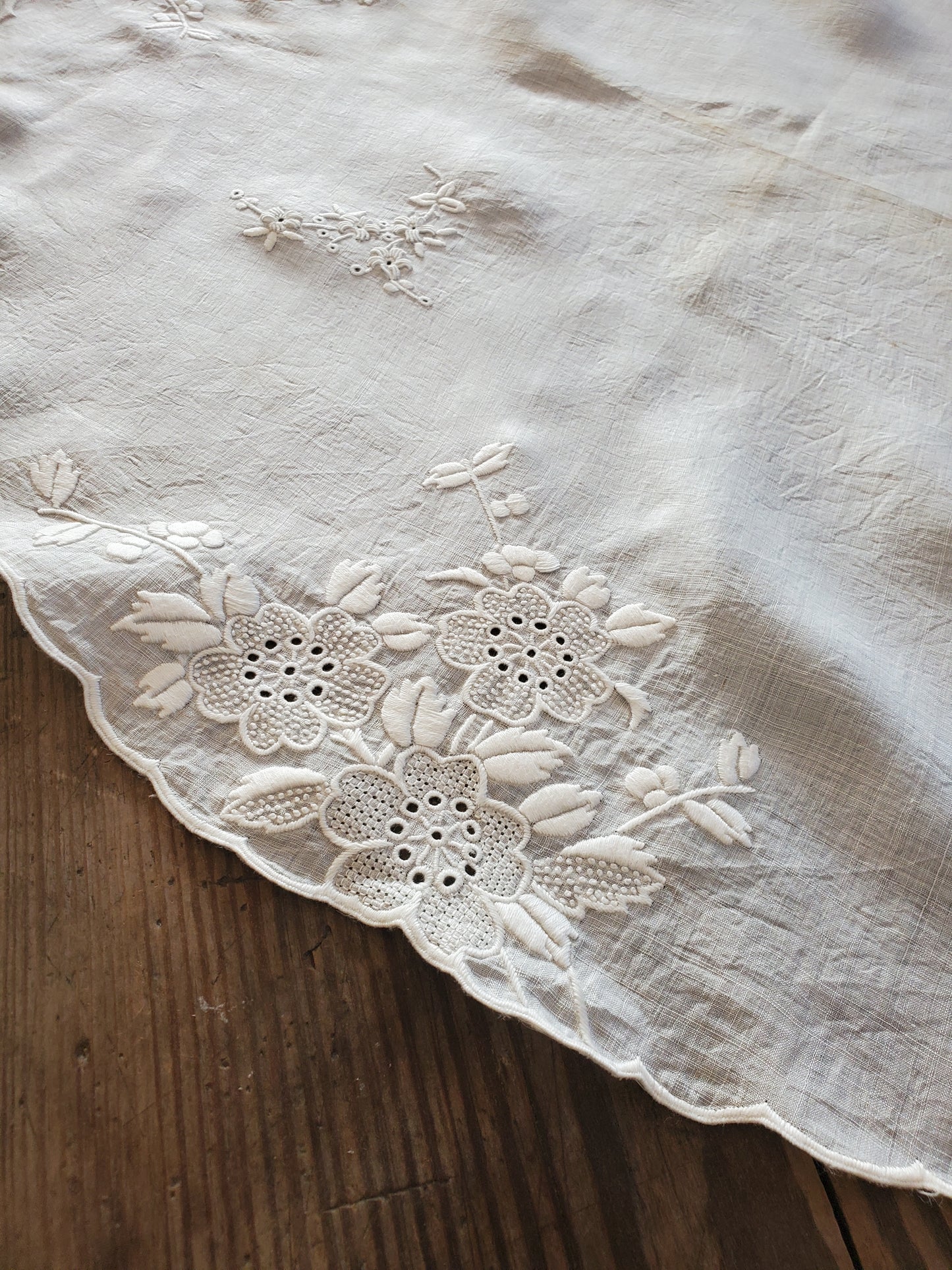 Large Antique Embroidered Cotton Round