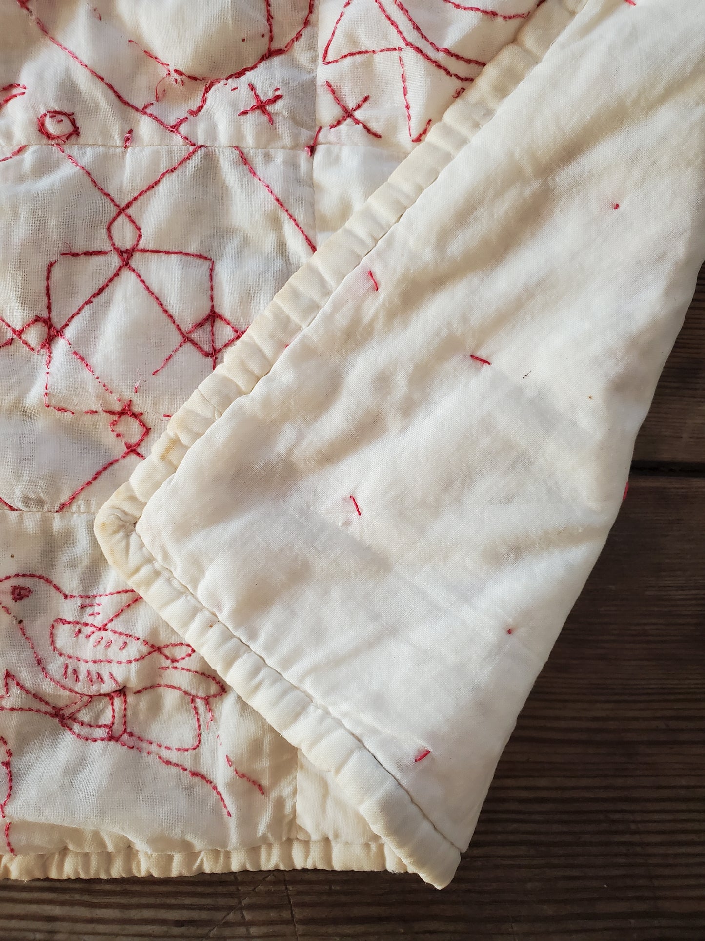 Antique Redwork Doll's Quilt