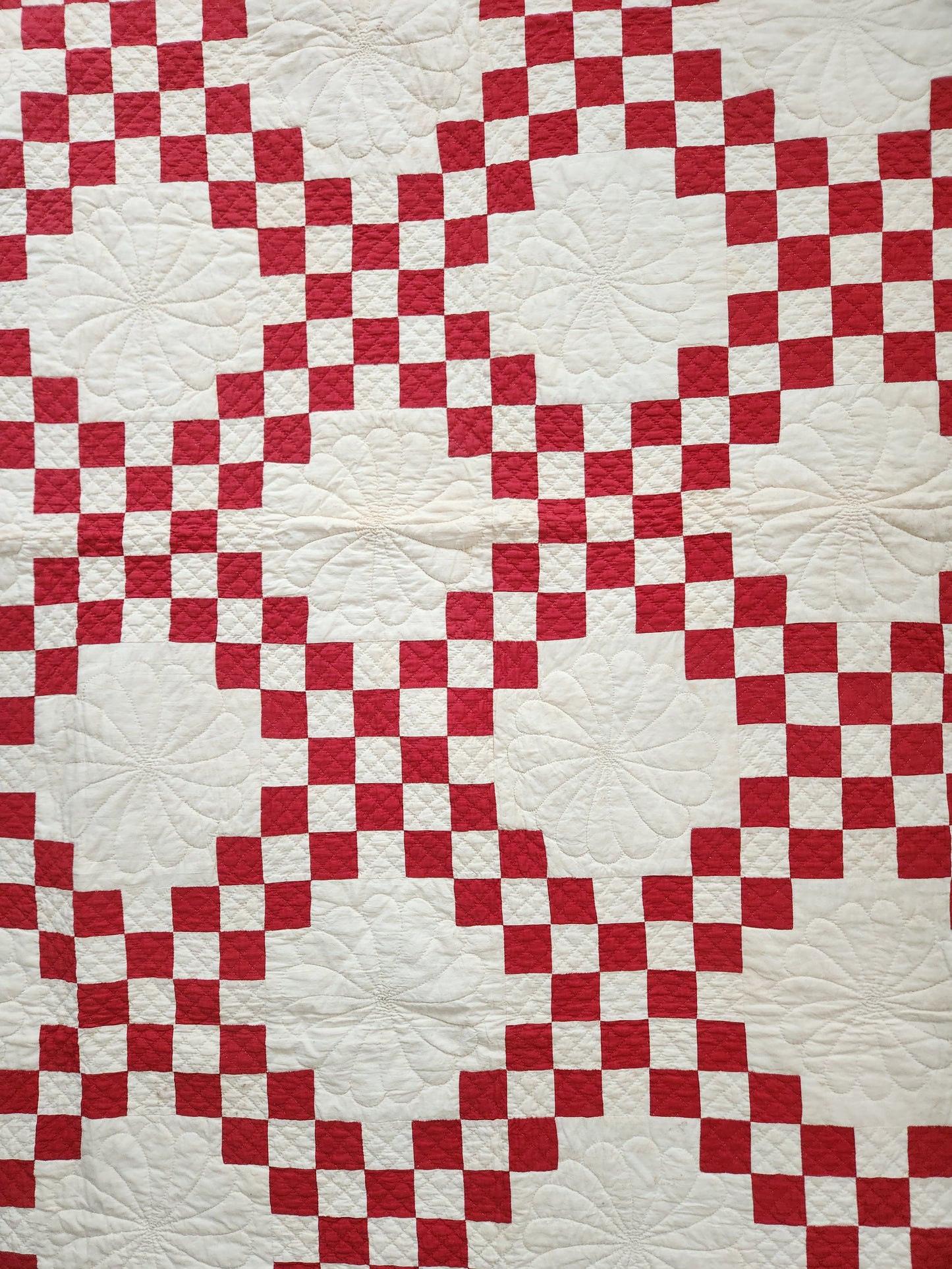 Red & White Antique Double Irish Chain Quilt c1900