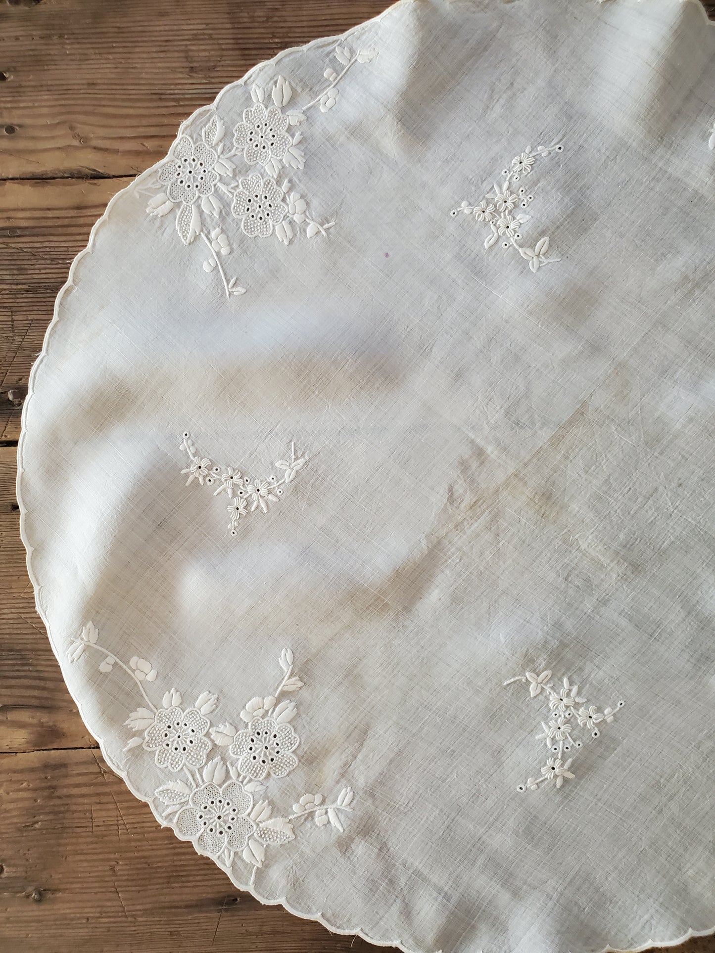 Large Antique Embroidered Cotton Round