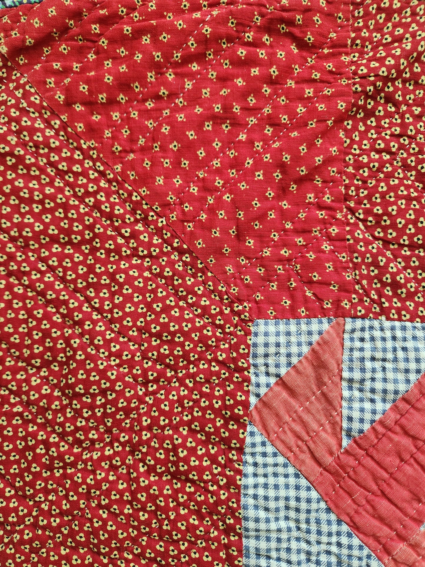 Antique 19th Century Red & Green Capital T Quilt
