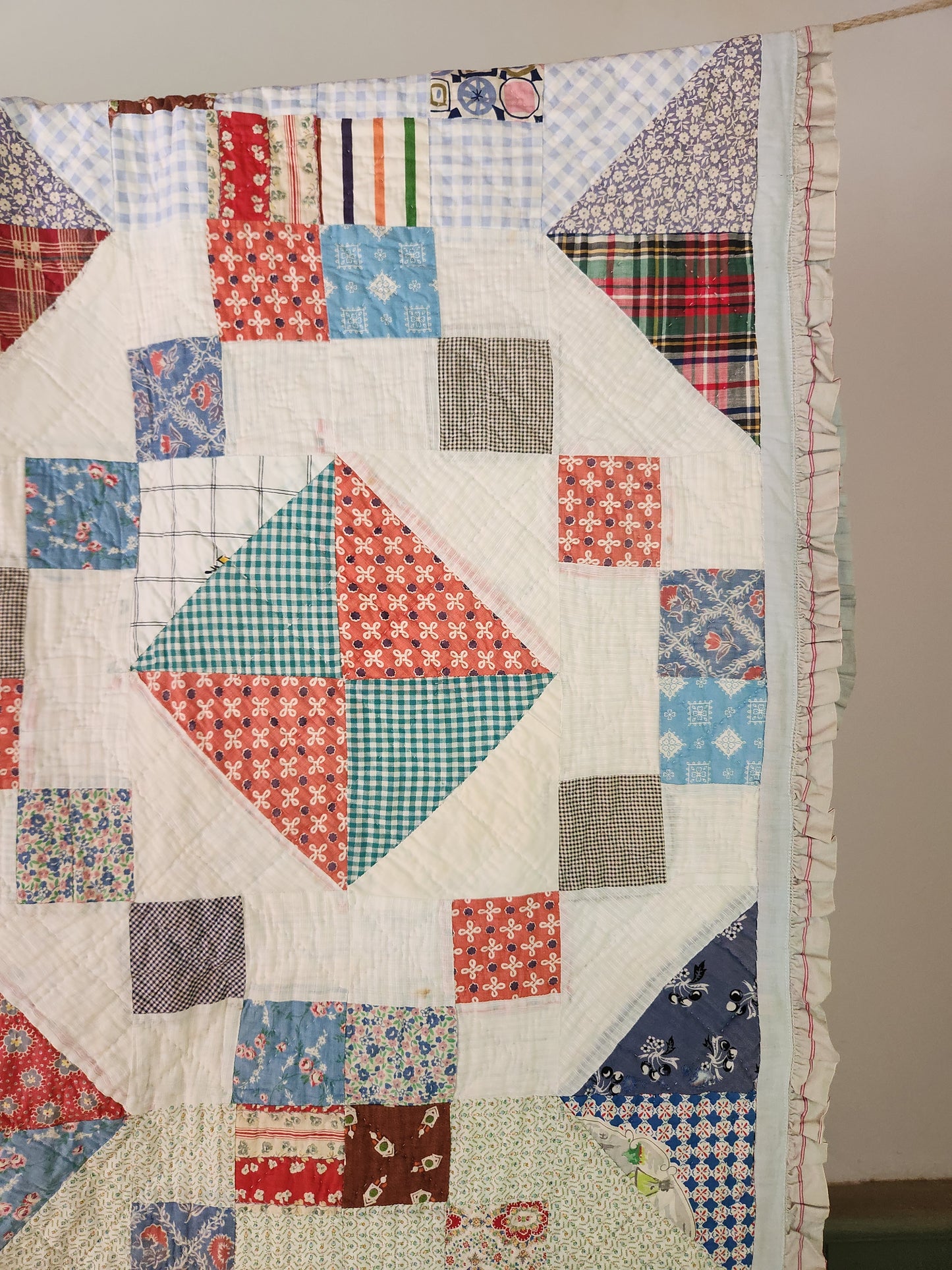 Unique Vintage Patchwork Quilt with Ruffles c1940