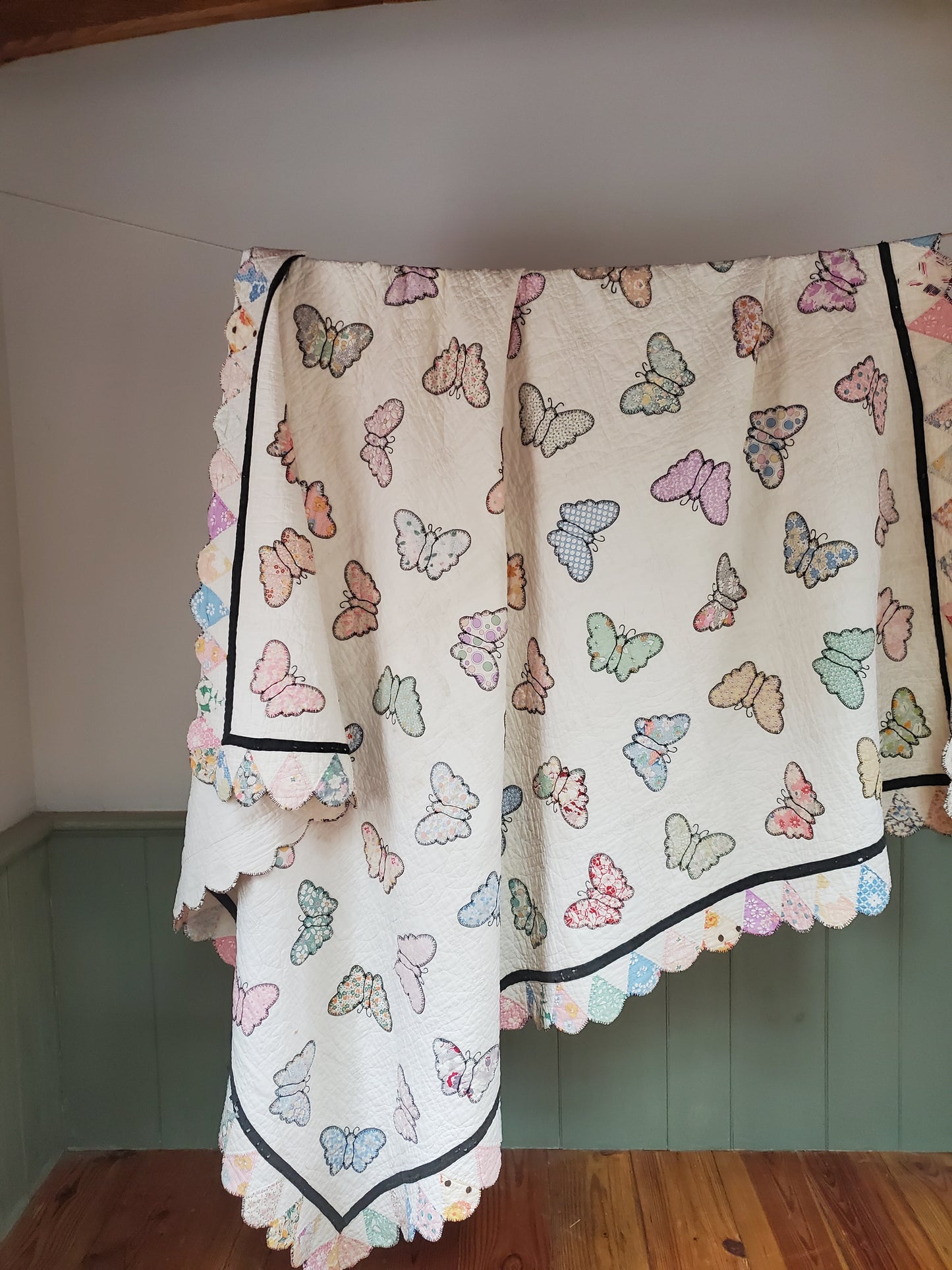 Vintage Sack Cloth Butterfly Quilt, ca 1930