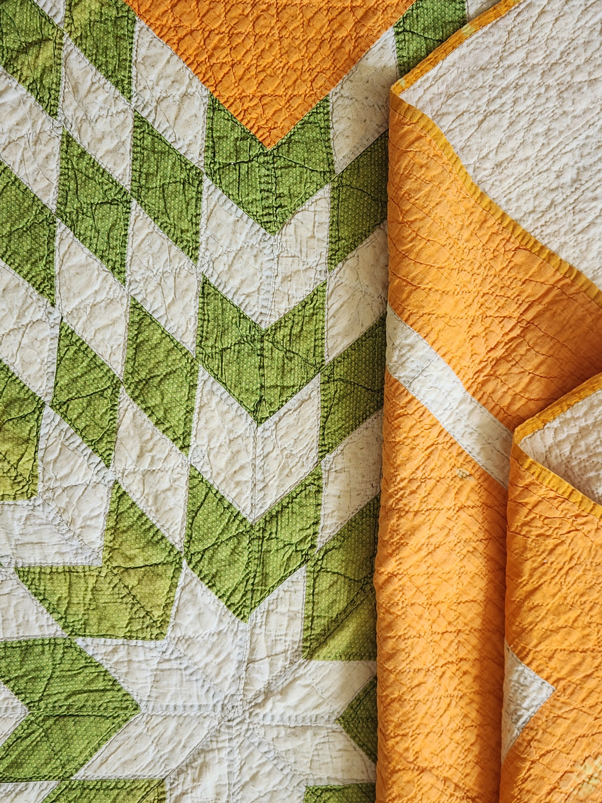 Antique Green and Orange Mathematical Star Quilt