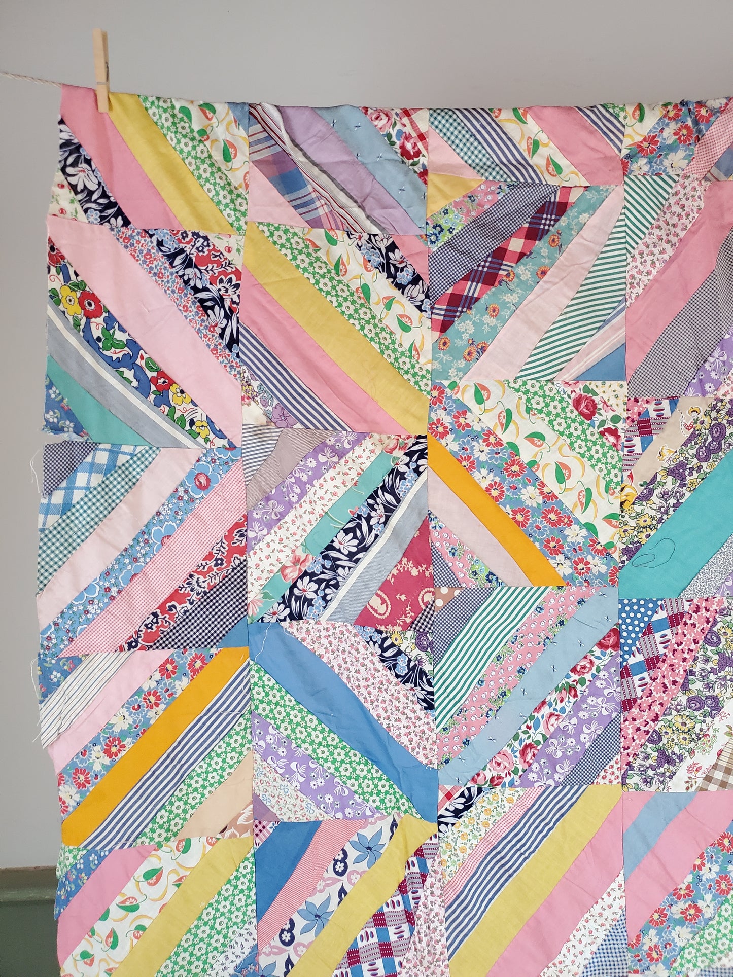 Vintage Paper Pieced Srappy String Quilt Top, ca 1950