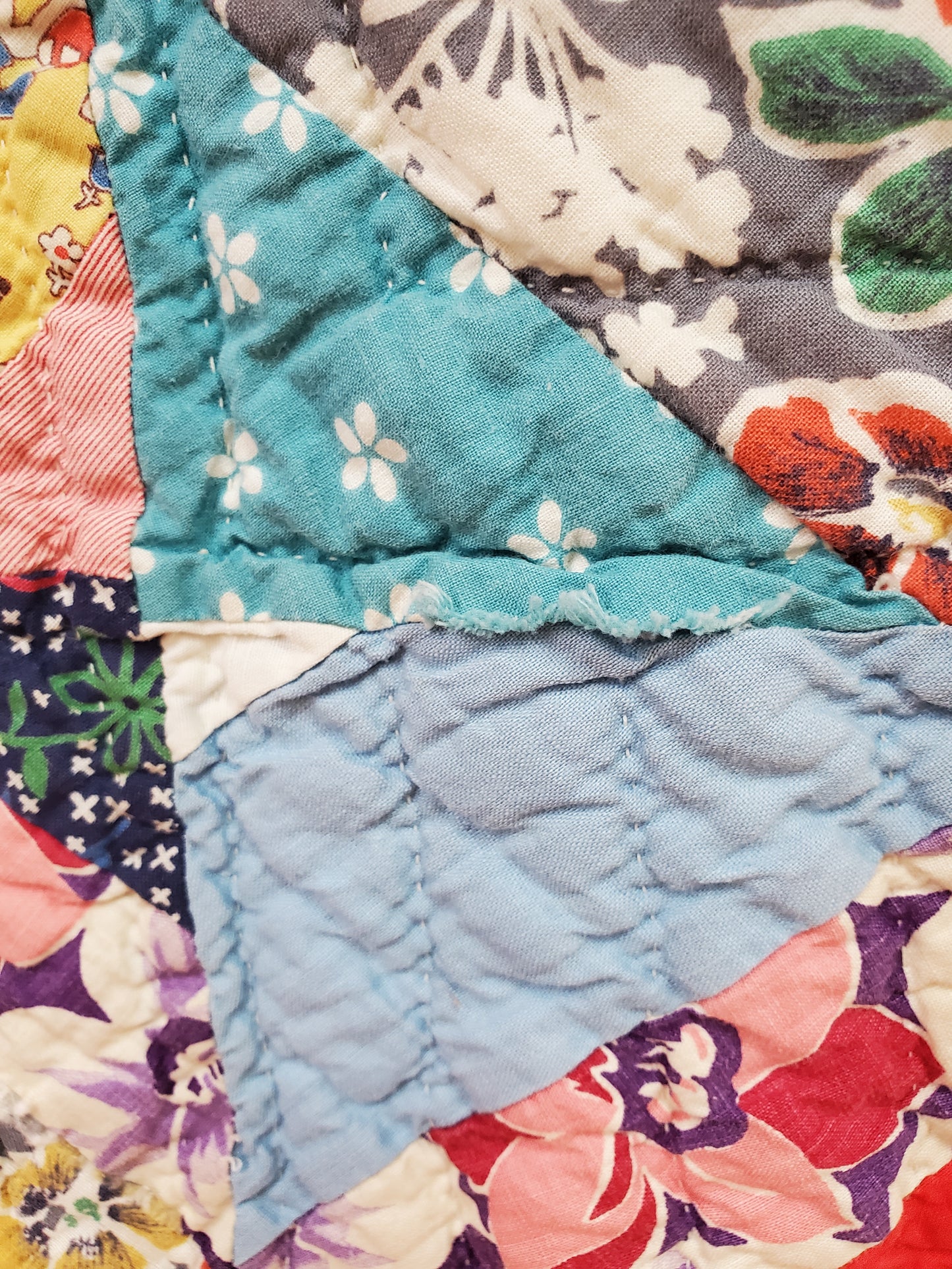 Vintage String Quilt with Feed Sack Cloth, ca 1950