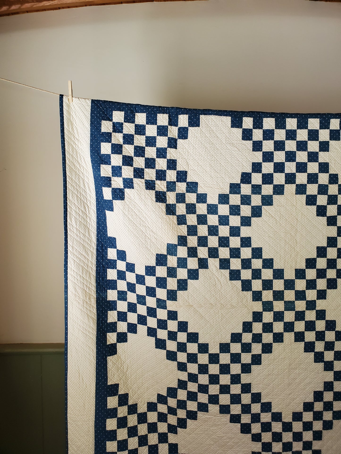 Indigo and White Double Irish Chain Antique Quilt, ca 1900