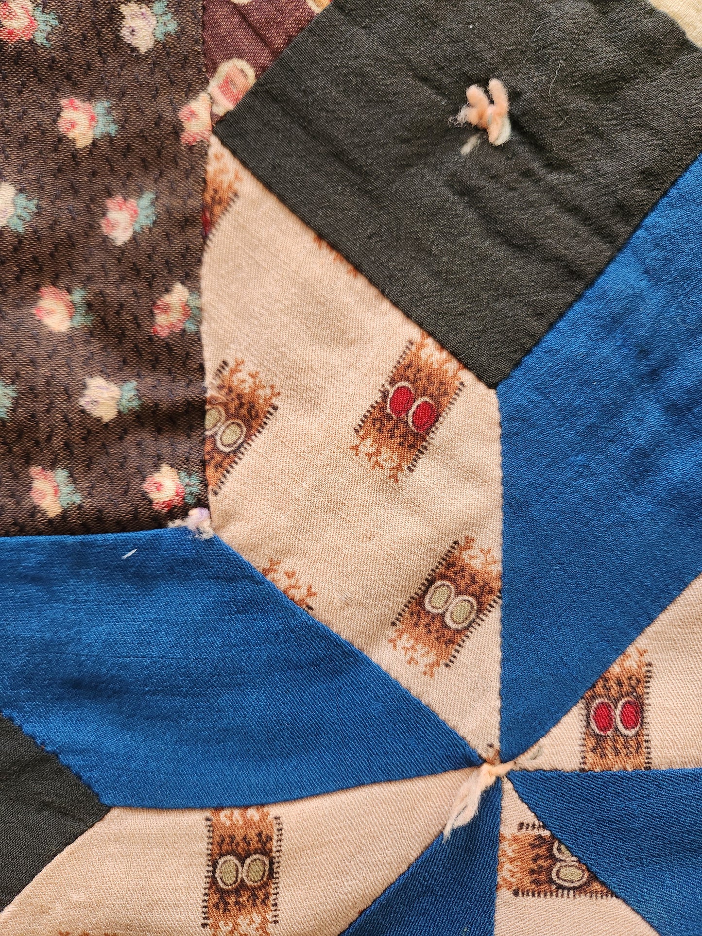 Antique 19th Century Woolen Crib Quilt Hand Tied Touching Stars