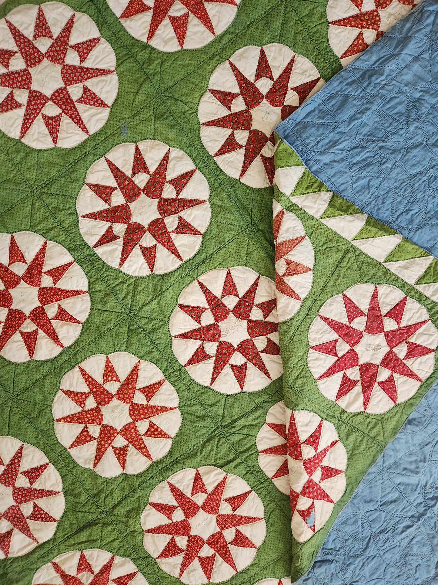 Antique Chips and Whetstone Album Quilt with 36 Name Stamps c1850