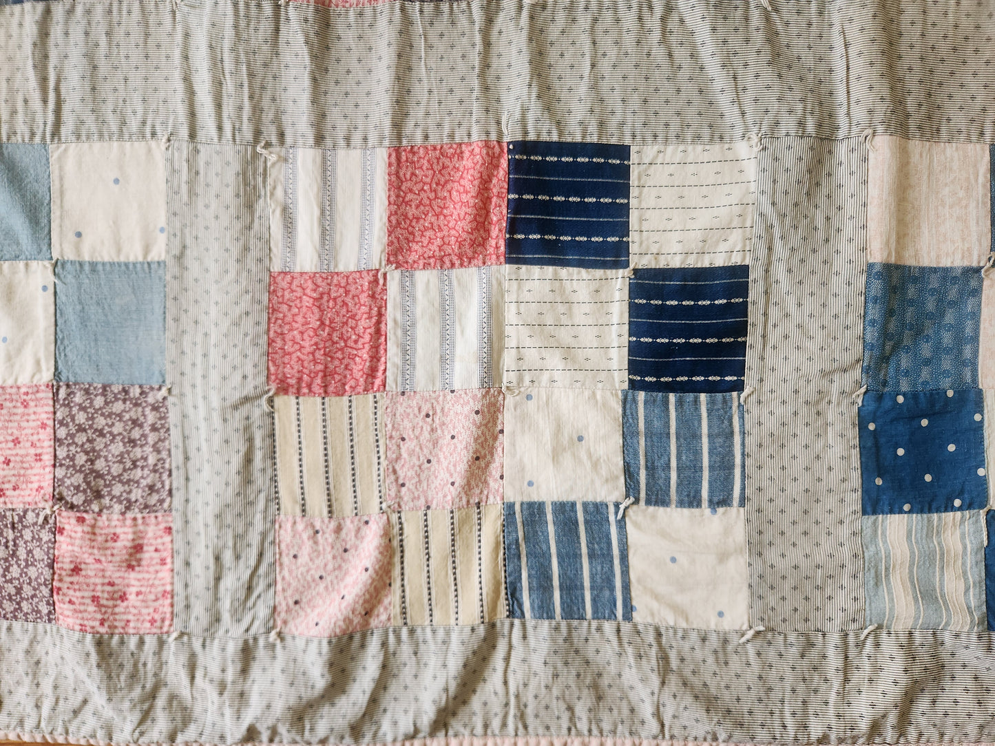 Antique Hand Tied 16 Patch Crib Quilt