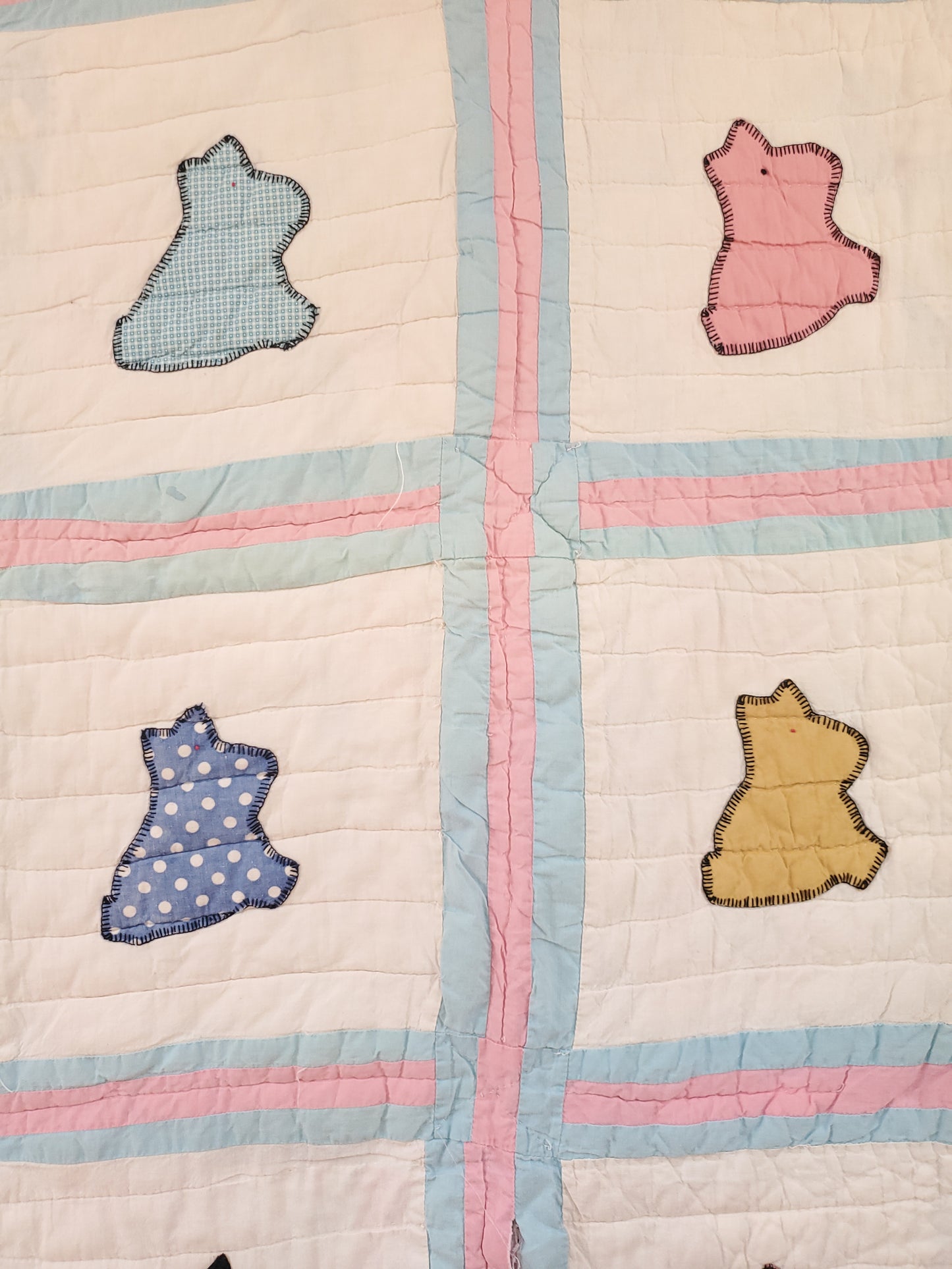 Vintage Feed Sack Bunny Quilt, ca 1950