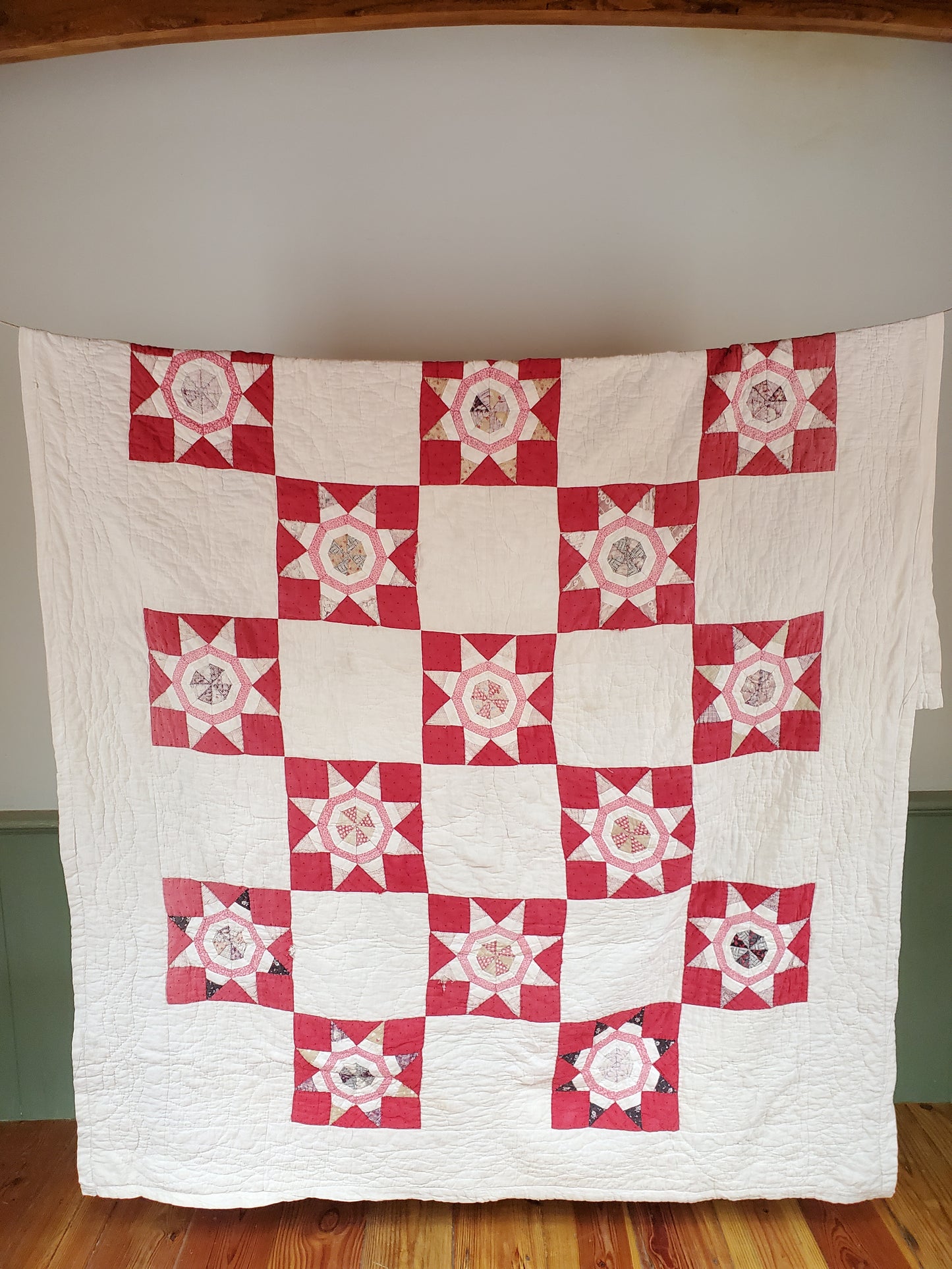 Vintage Feed Sack Red & White Star, ca 1920