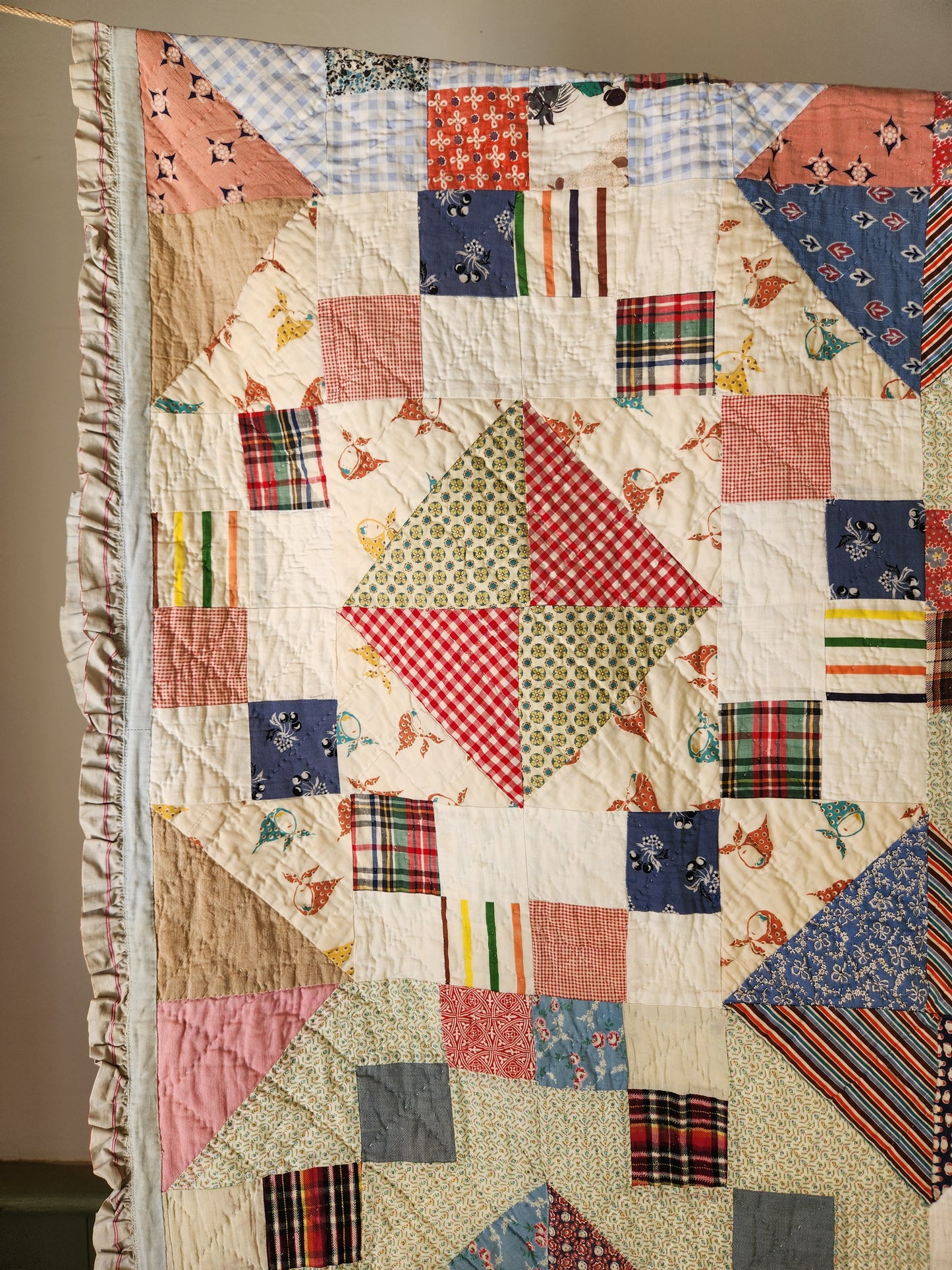 Unique Vintage Patchwork Quilt with Ruffles c1940
