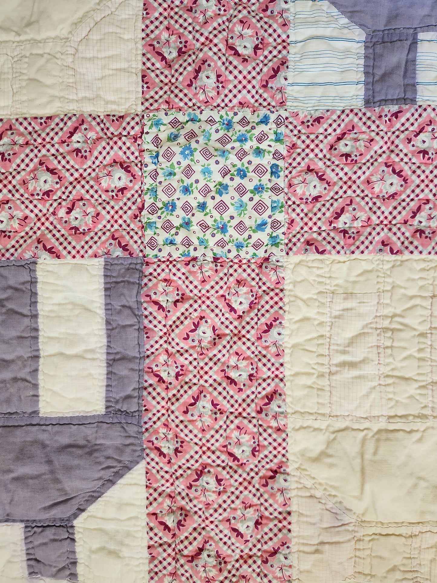 1930’s Feed Sack Log Cabin/School House Quilt