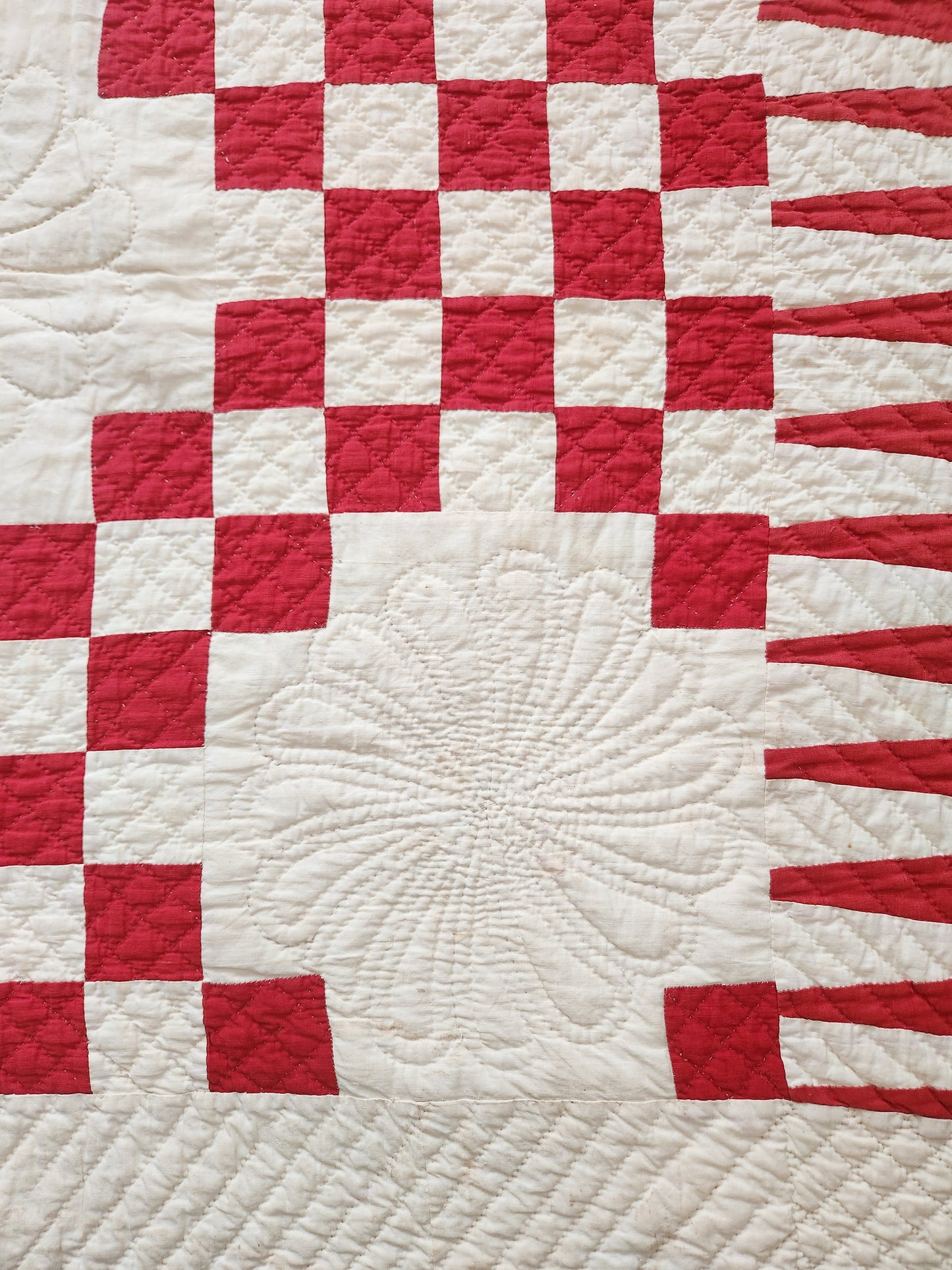Red & White Antique Double Irish Chain Quilt c1900