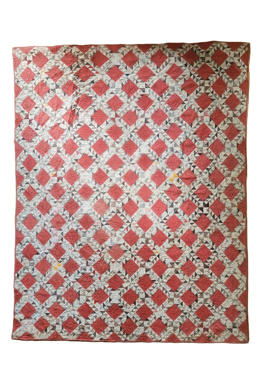 Antique Turkey Red Ocean Waves Quilt c1880