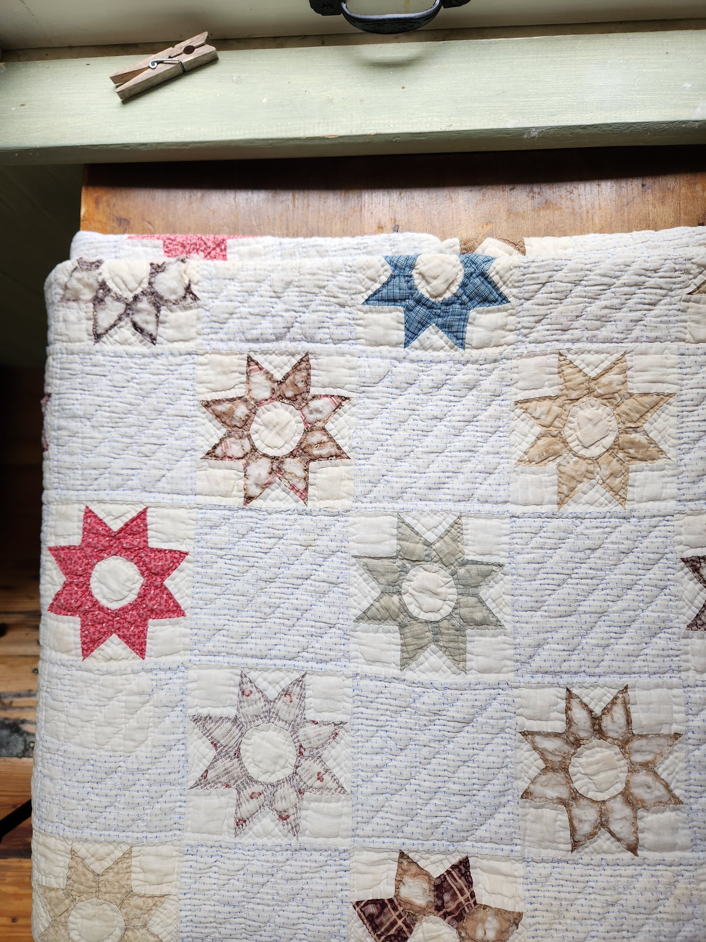 Well-Loved Antique Star Quilt c1900