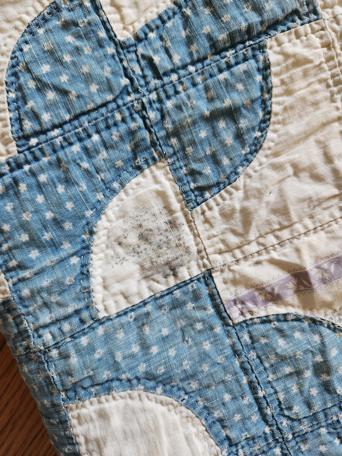 Antique Blue & White Drunkard's Path Quilt c1920