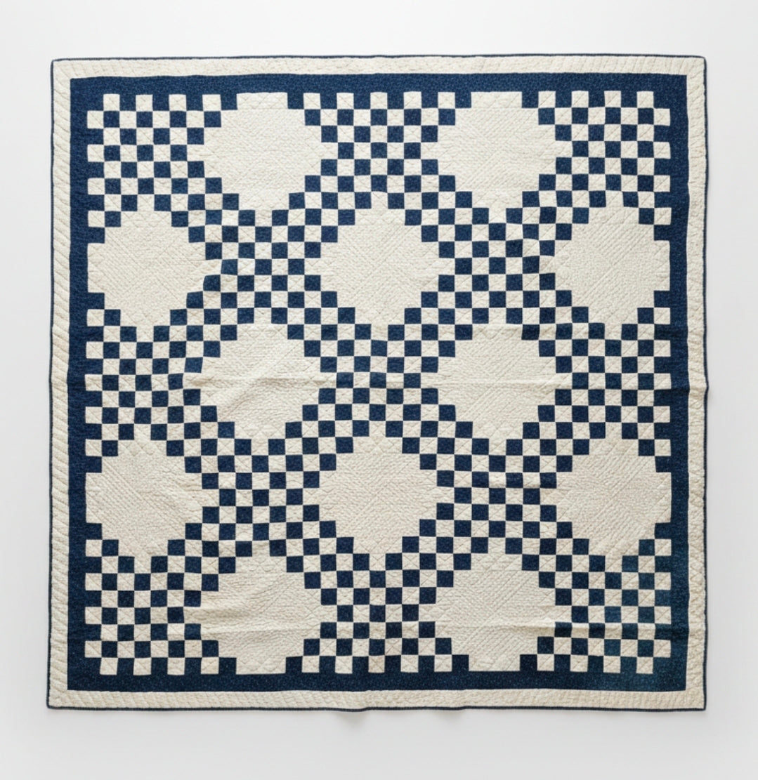 Antique Blue & White Triple Irish Chain Quilt c1900