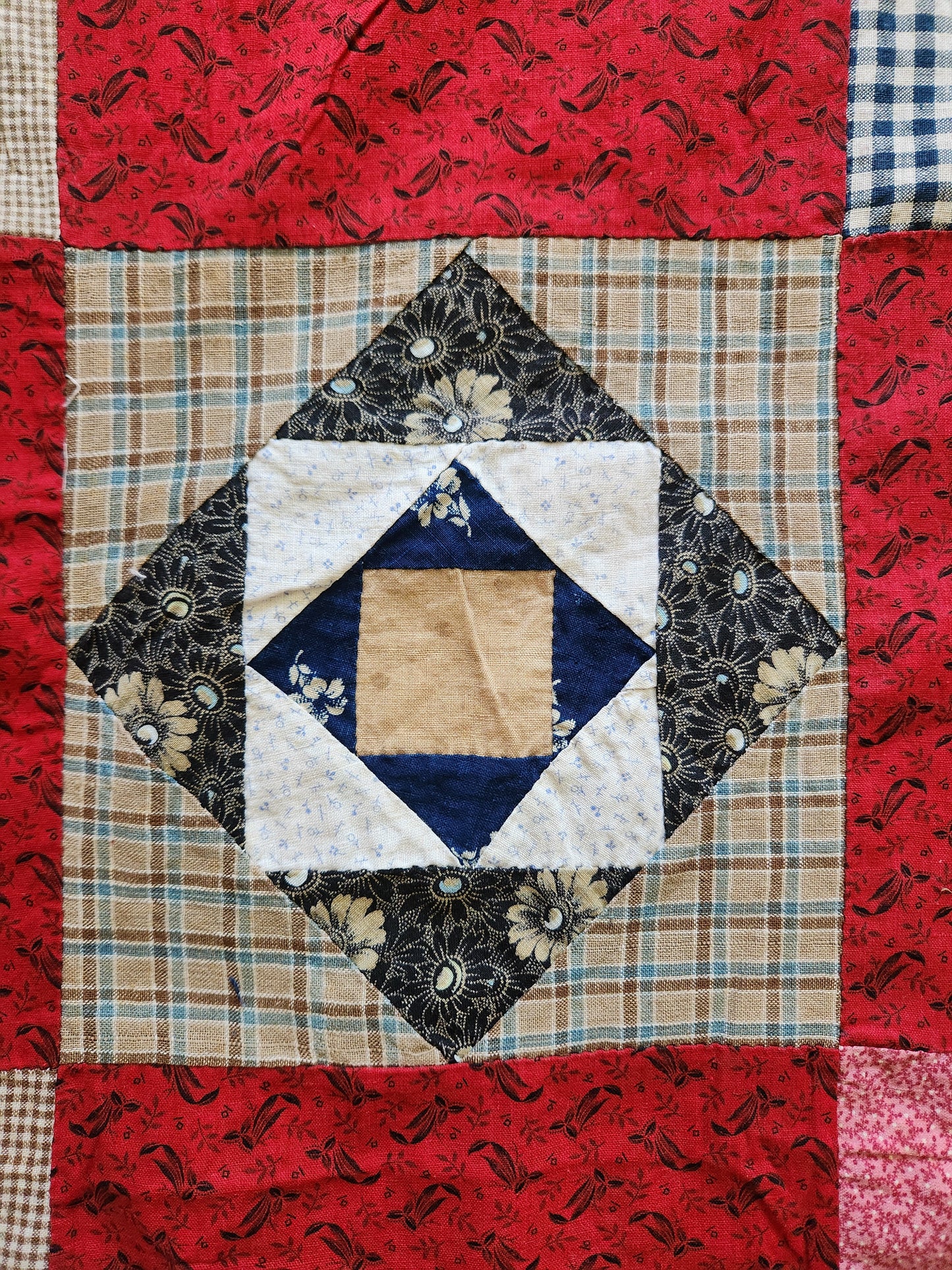 Antique Square in a Square Quilt Top c1890