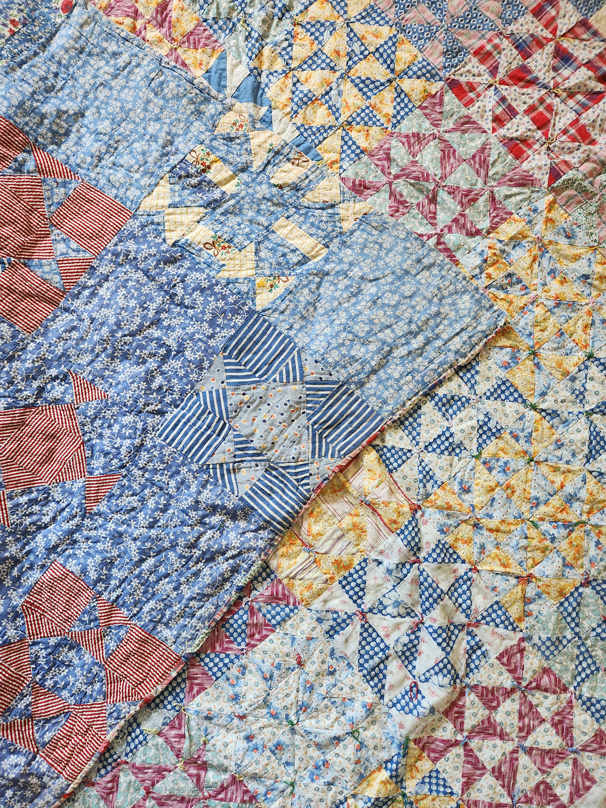 Hand Tied Double Sided Patchwork Quilt c1940